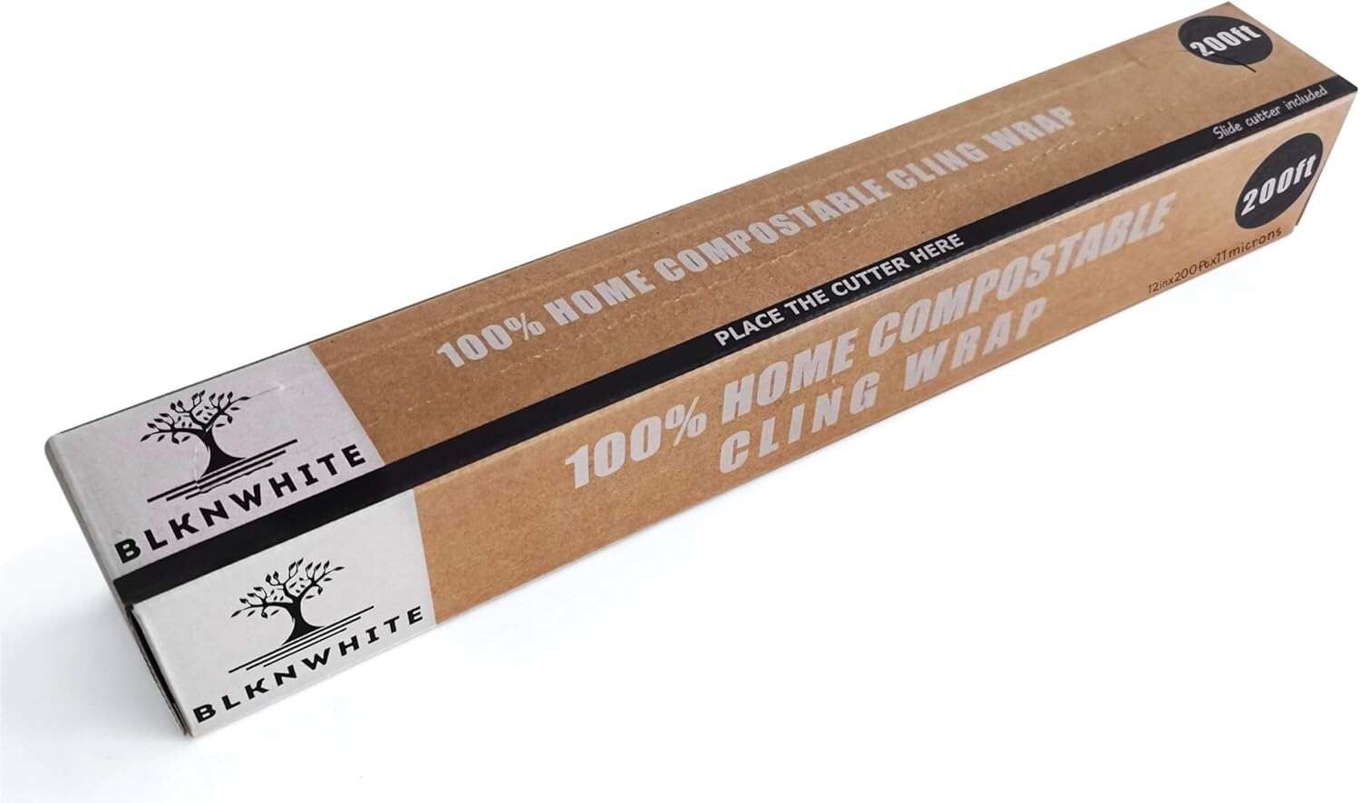 BlknWhite Certified Compostable Cling Wrap with Slide Cutter - 12