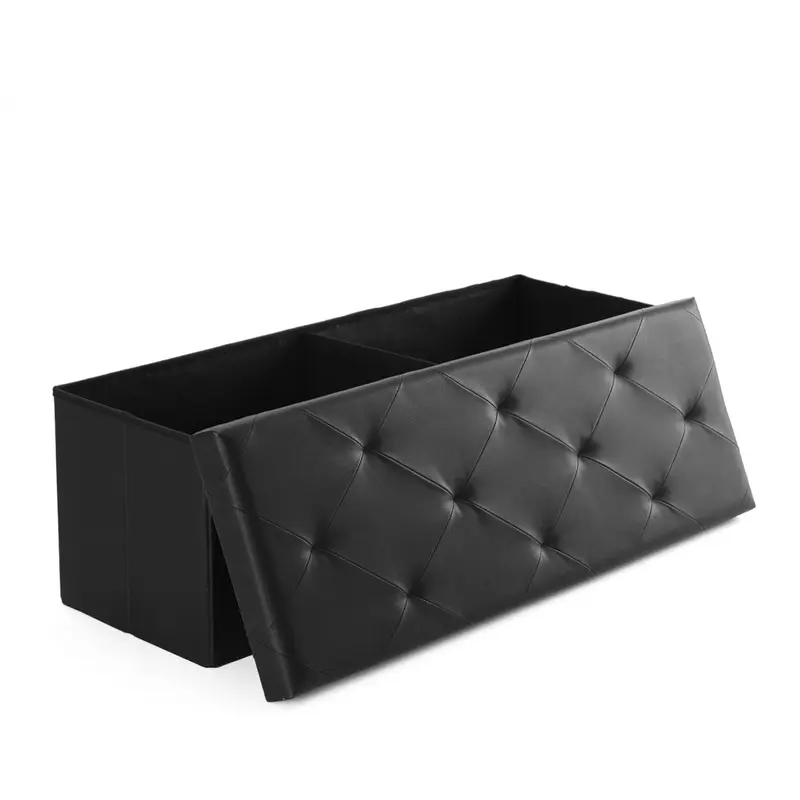 Folding Storage Ottoman Bench Modern Linen Fabric Padded Seat Large Toy Box End of Bed Entryway Comfortable Durable Multifunctional Seater