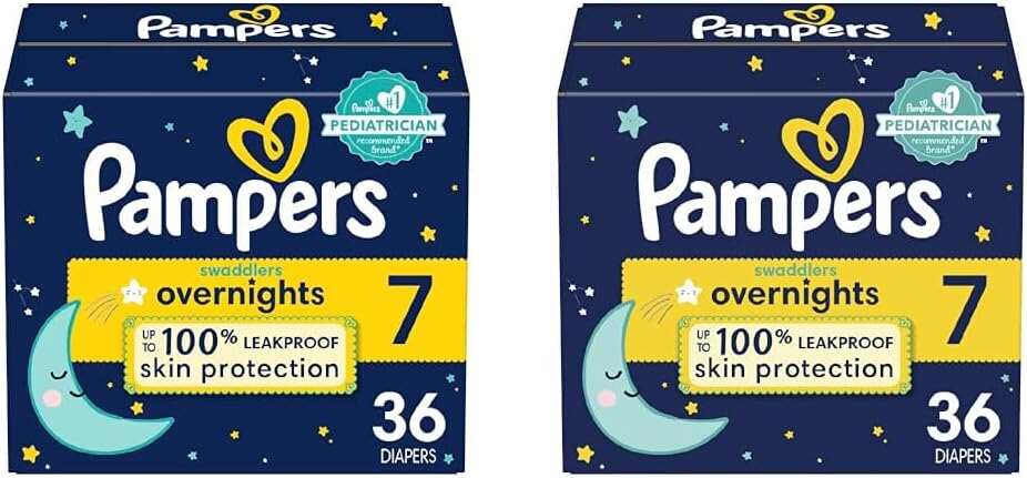 Pampers Swaddlers Overnights Diapers - Size 7, 36 Count, Disposable Baby Diapers, Night Time Skin Protection