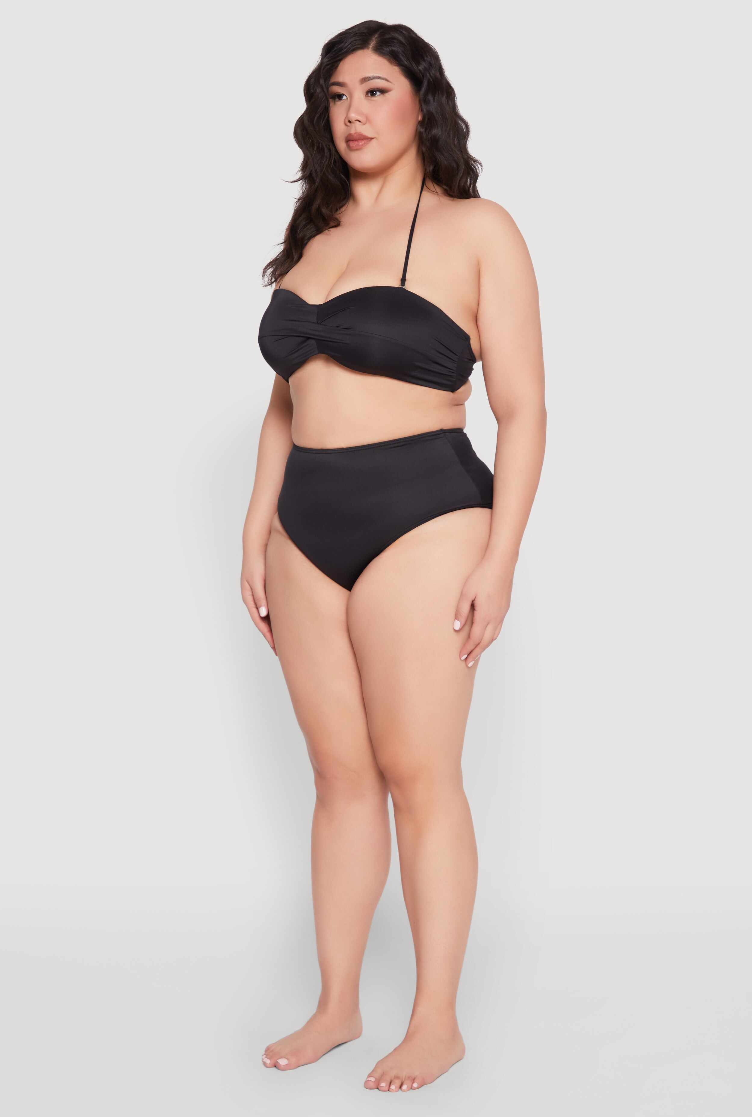 Plus Size Twist Front Bandeau Swim Bikini Top