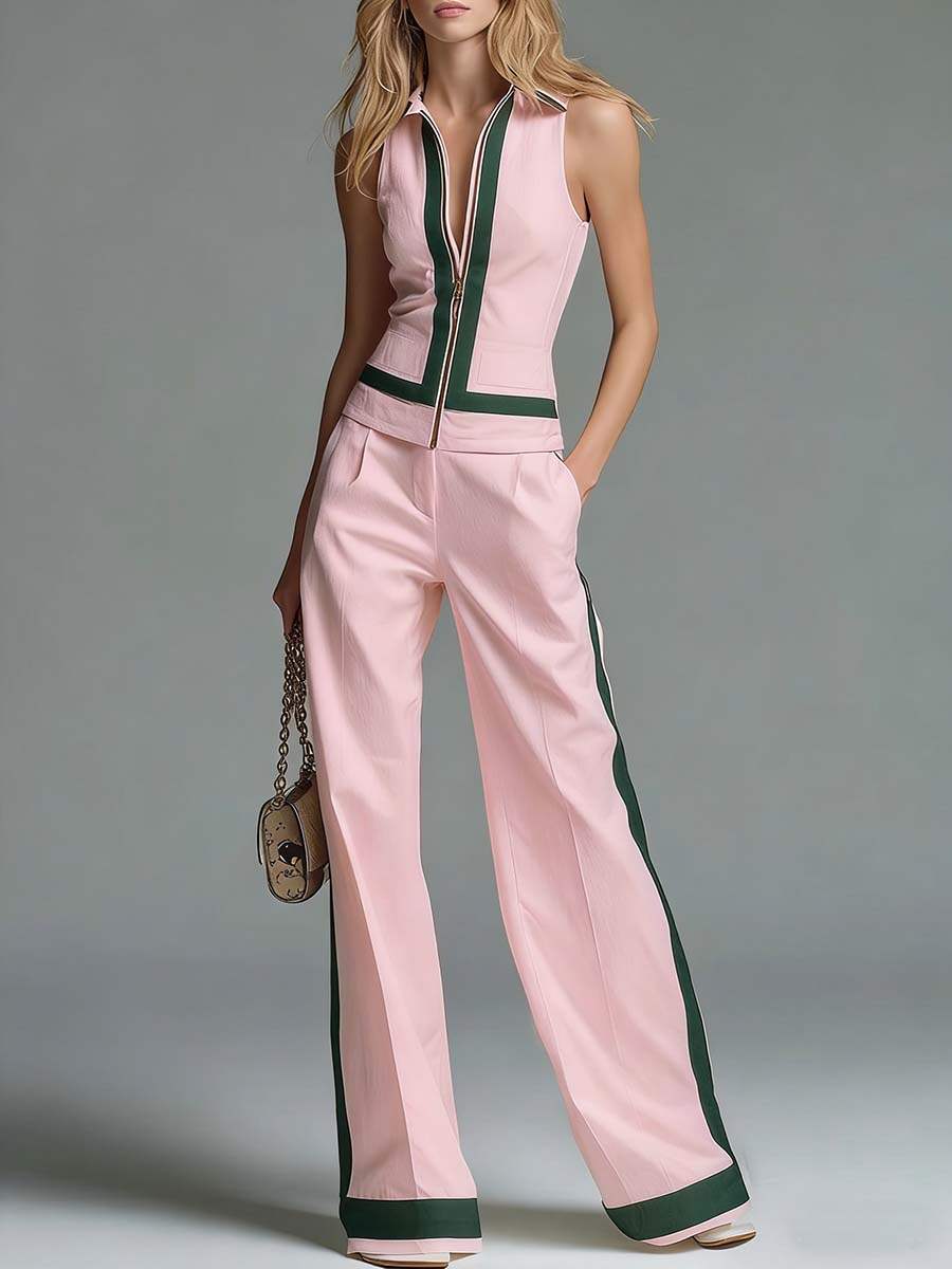 🔥Summer Arrivals🌟Women's Collared Sleeveless Casual Loose Top And High-waisted Casual Loose Wide-leg Pants Cotton Set