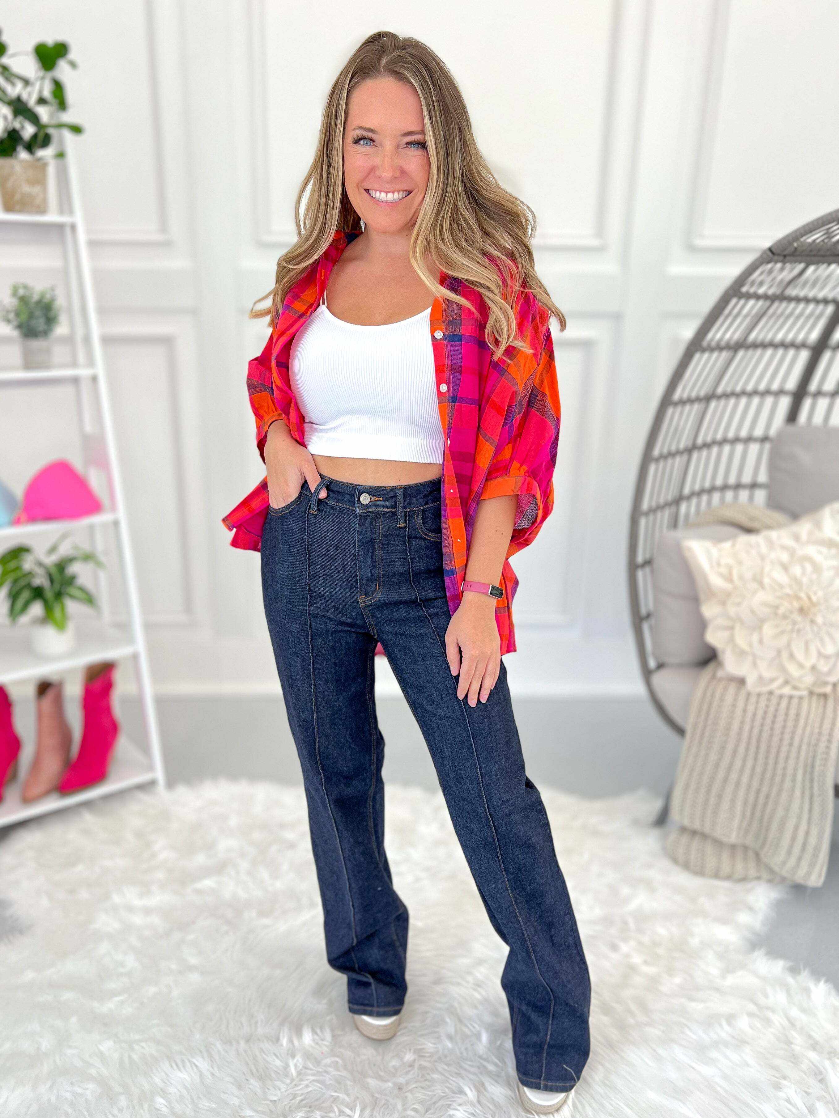 Christmas Front Seam & Dart Detail Wide Leg Jeans - Final Sale