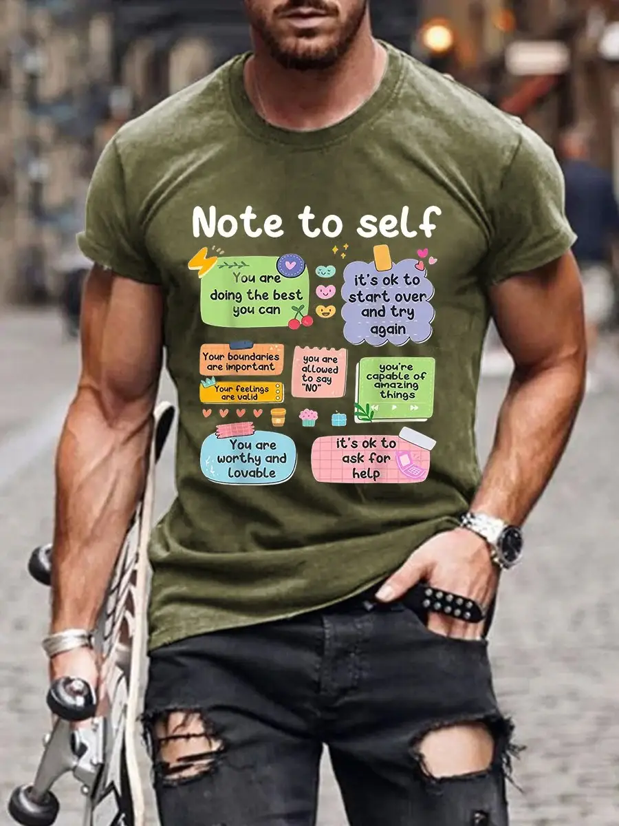 Men's Mental Health Note To Self Print Casual T-Shirt