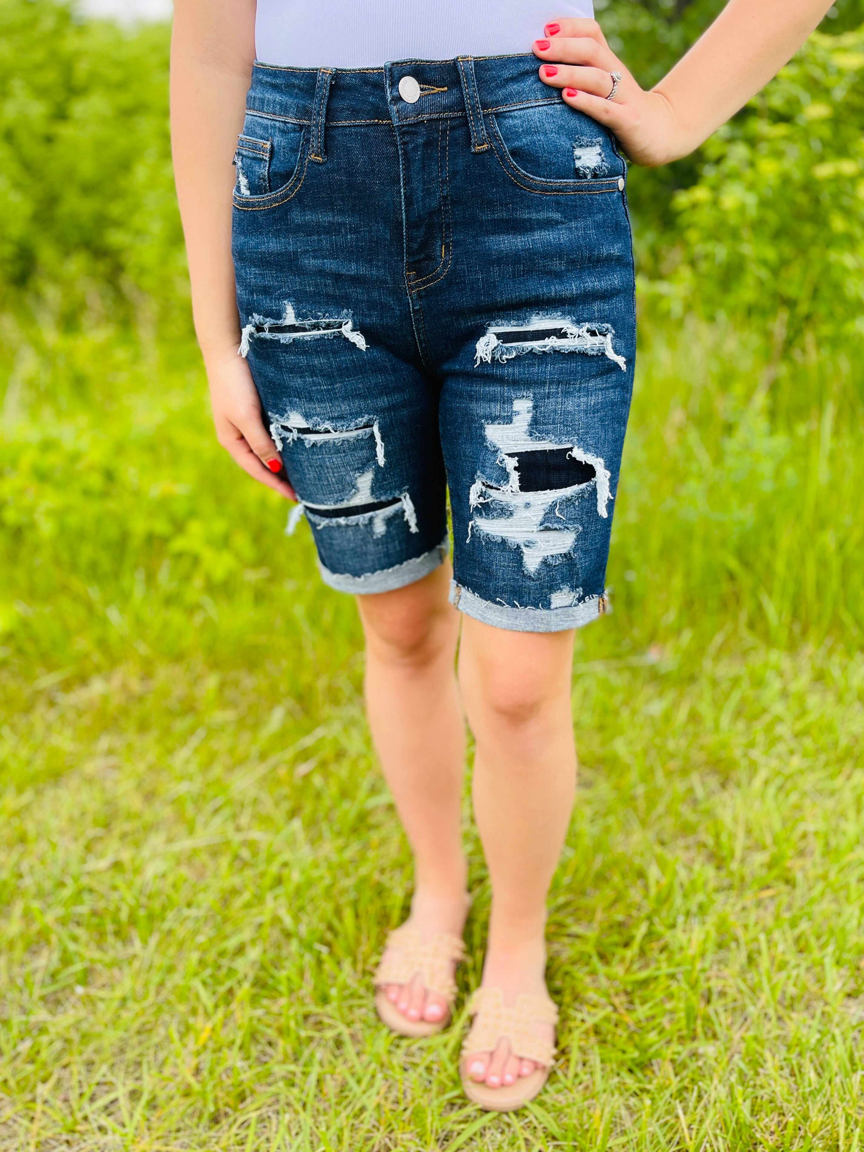 PLUS/REG Patch Me Up Buttercup Bermuda Shorts