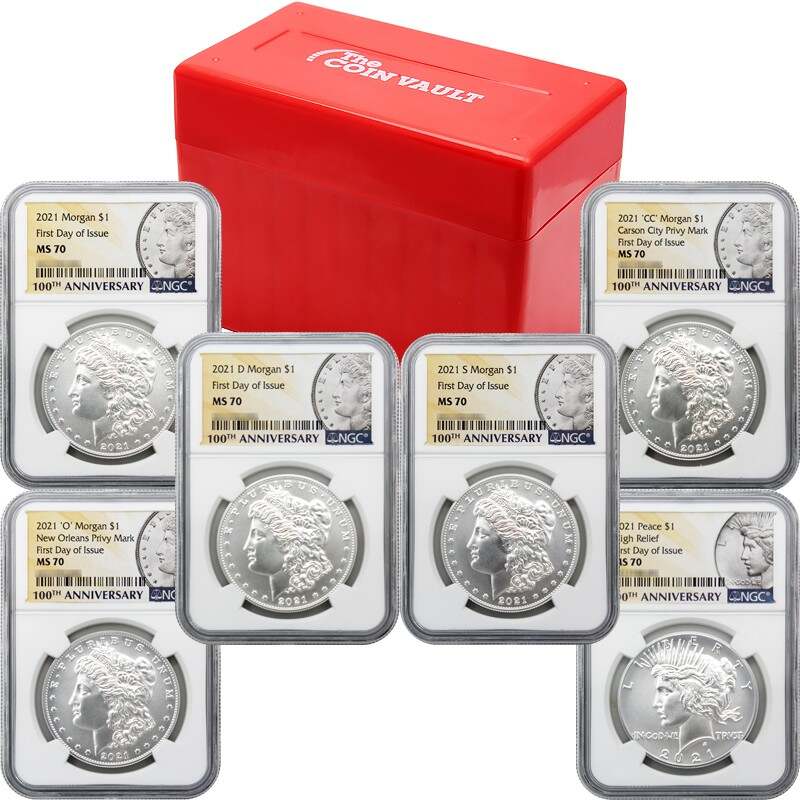 2021 Morgan & Peace Silver Dollar 6 Coin Set NGC MS70 Centennial Label (Buy individually or as a set)