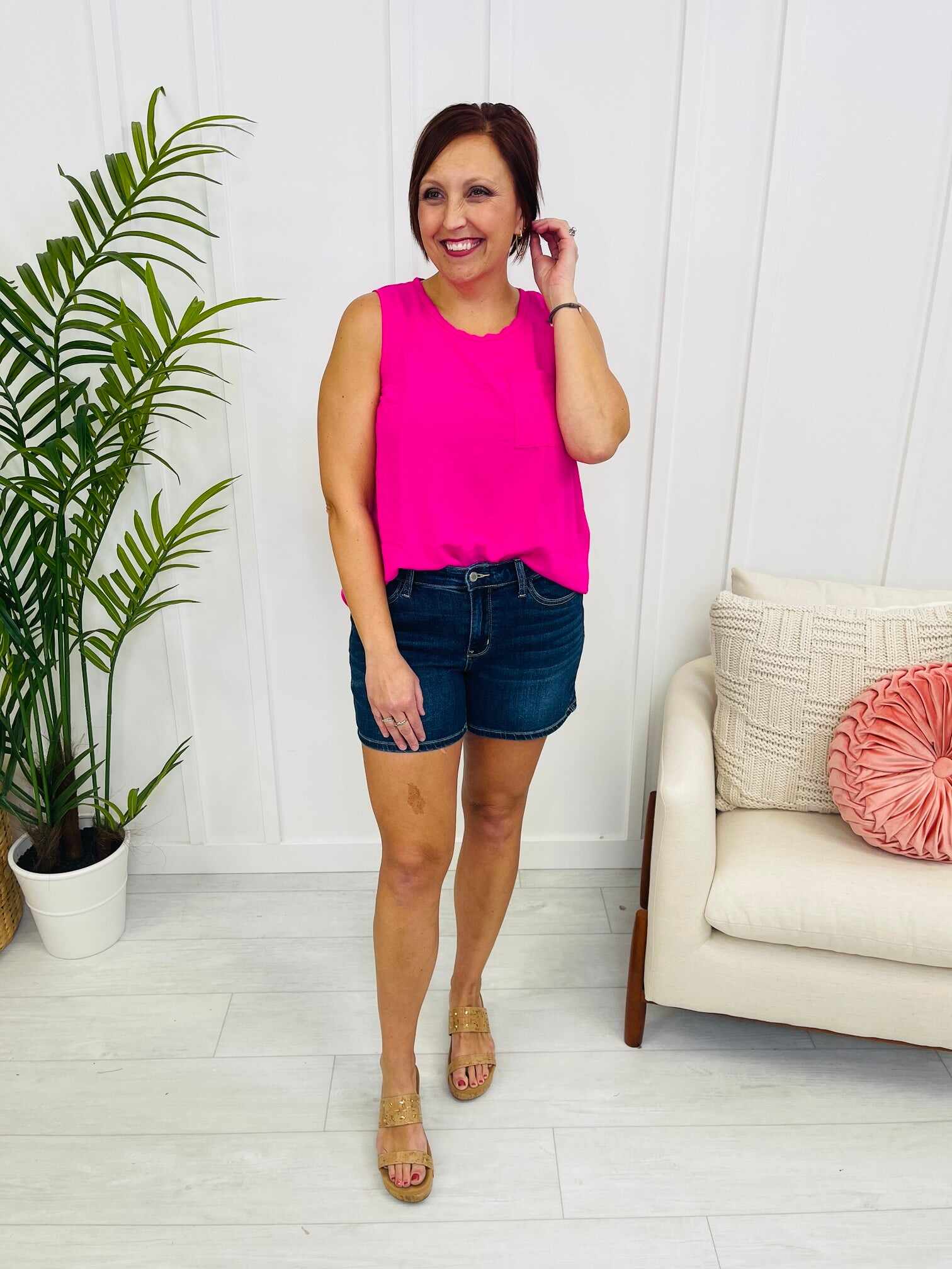 Plus/Reg Sweet Summertime Mid Rise Dark Wash Shorts