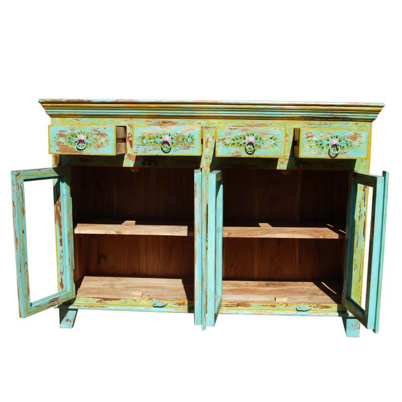 Oklahoma Farmhouse Distressed Solid Wood 4 Drawer Rustic Sideboard