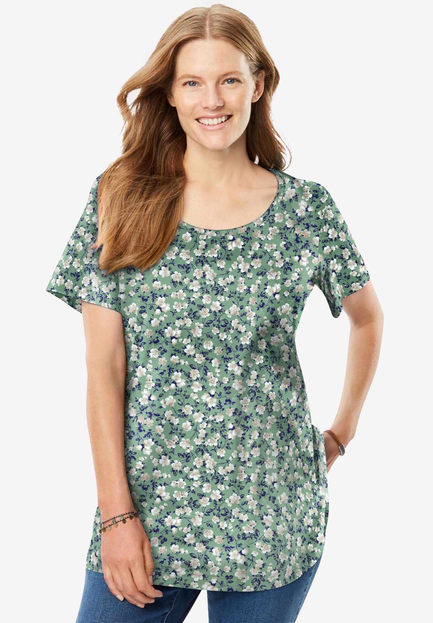 Perfect Printed Short-Sleeve Scoopneck Tee