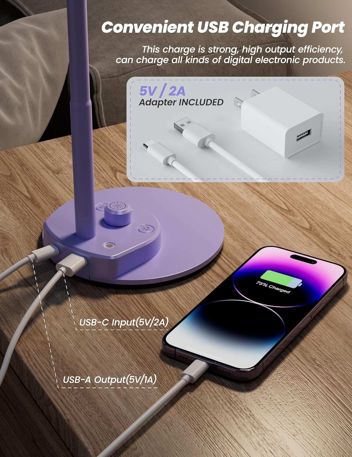 BOHON LED Desk Lamp with USB Charging Port 3 Color Modes Dimmable Reading Light Intelligent Induction Auto Dimming Task Lamp Flexible Gooseneck Table Lamp for Bedside Office, AC Adapter Include