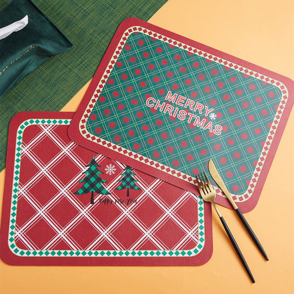 Faux Leather Christmas Heat Resistant Placemats (2 Pcs)