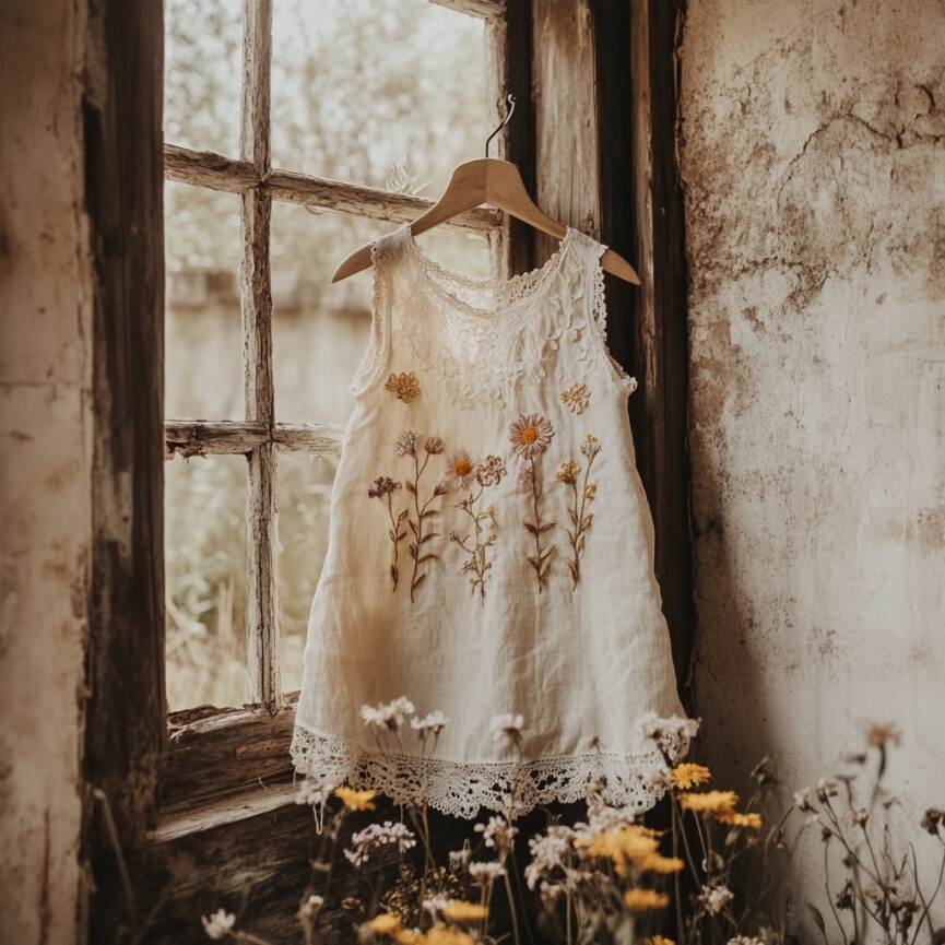 Vintage Flowers Embroidery Lace Art Linen Sleeveless Top