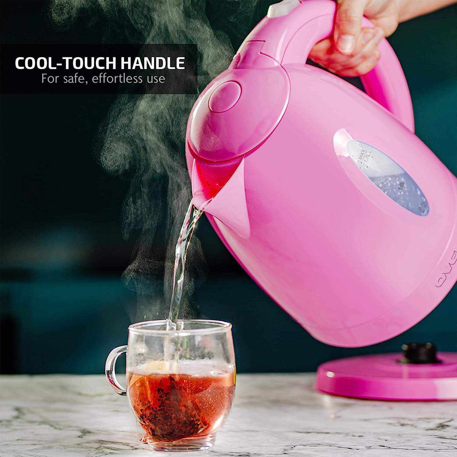 OVENTE Electric Kettle Hot Water Heater 1.7 Liter - BPA Free Fast Boiling Cordless Water Warmer - Auto Shut Off Instant Water Boiler for Coffee & Tea Pot - White KP72W