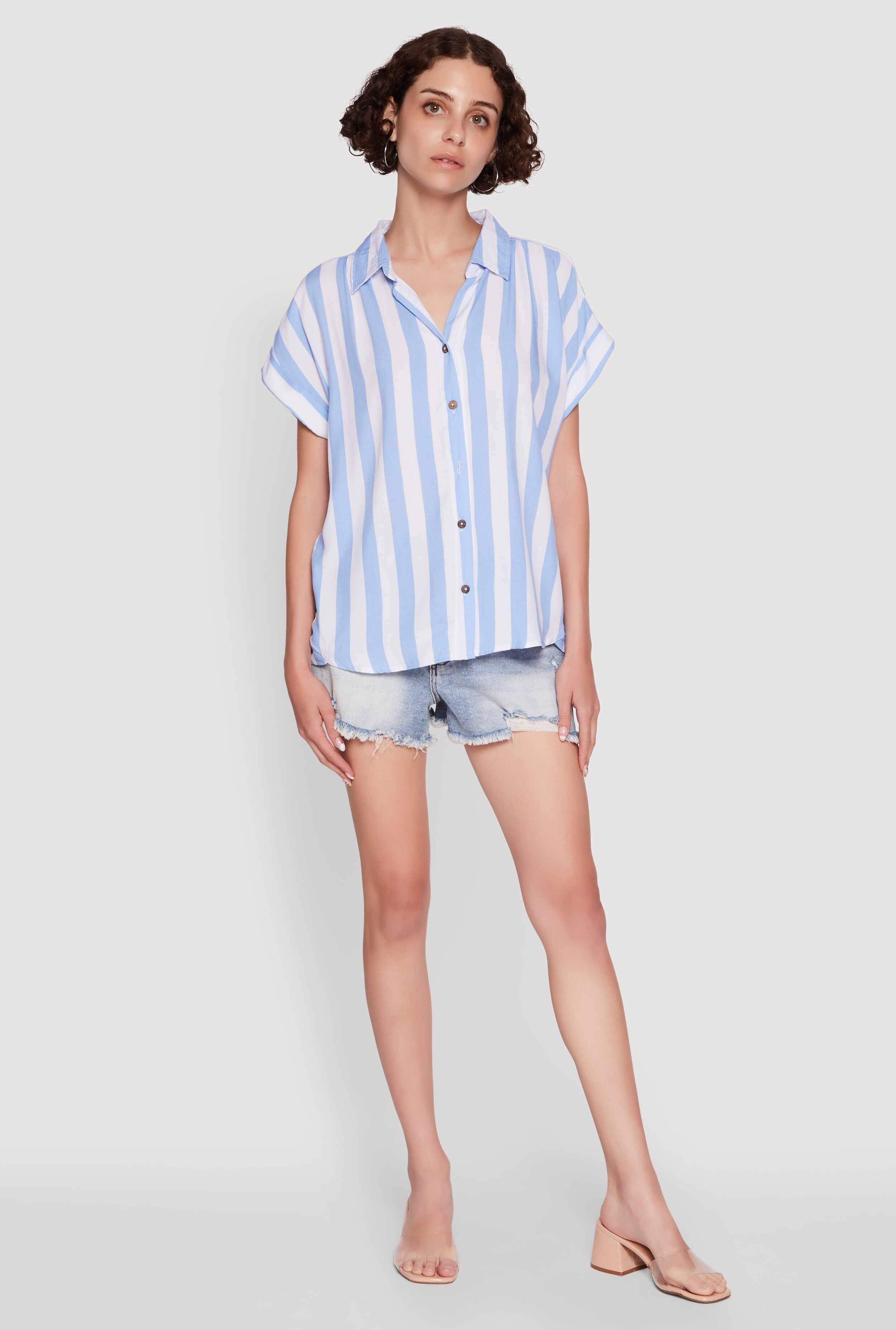 Striped Button Front Fixed Cuff Shirt