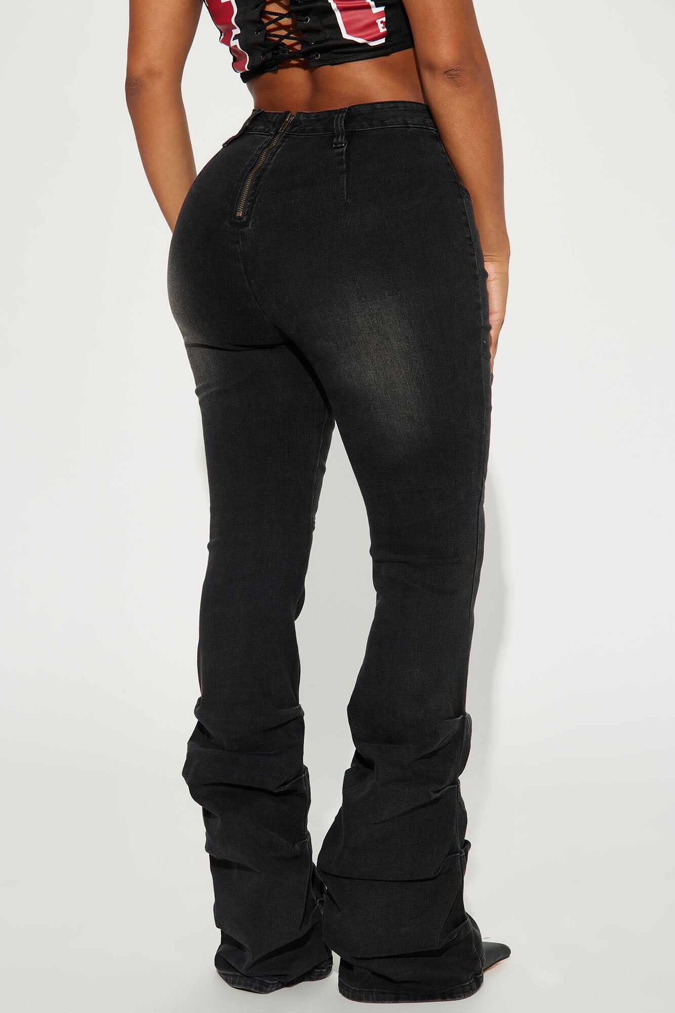 Ride On Stretch Cut Out Flare Jeans - Black Wash