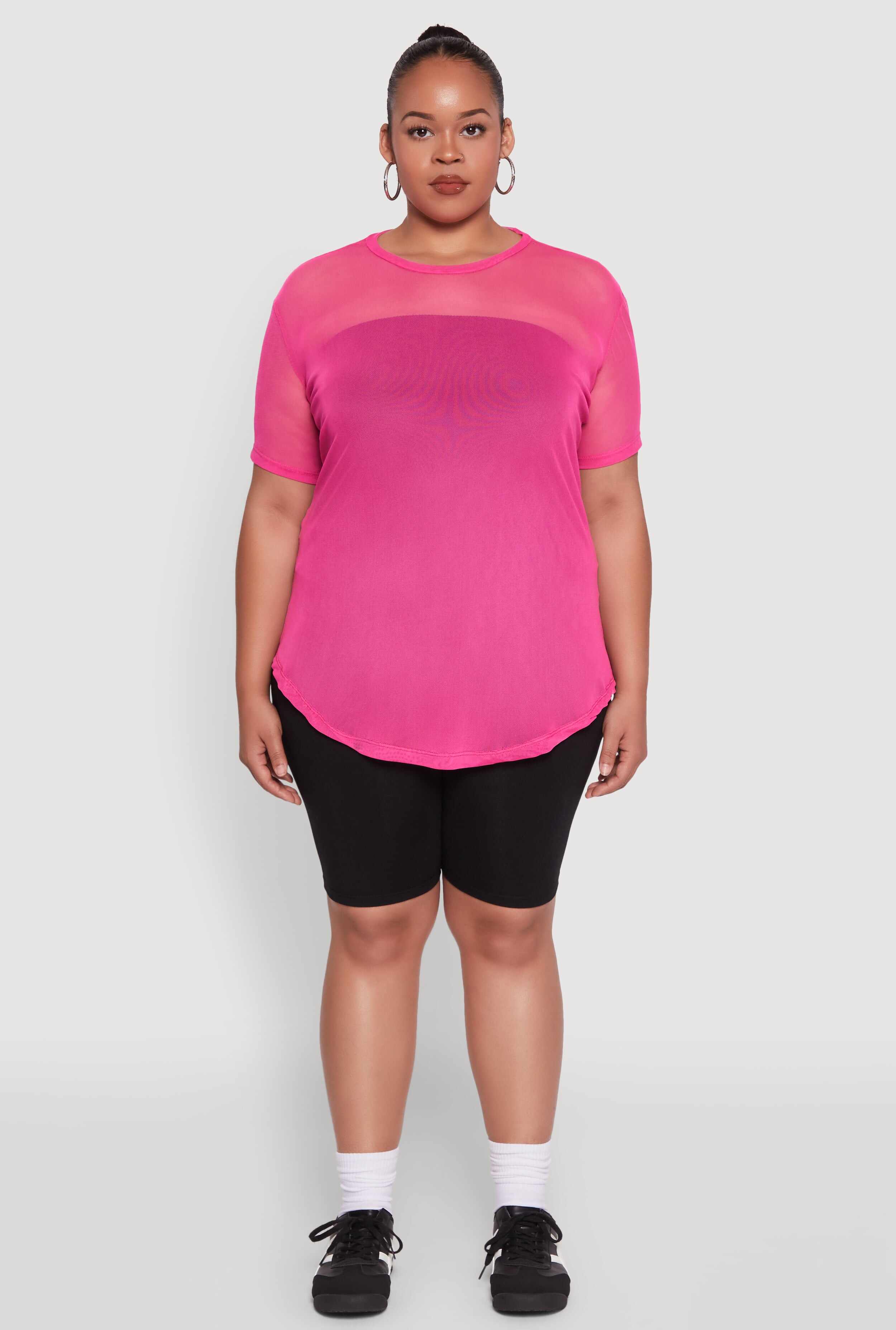 Plus Size Mesh Crew Neck Tunic Top