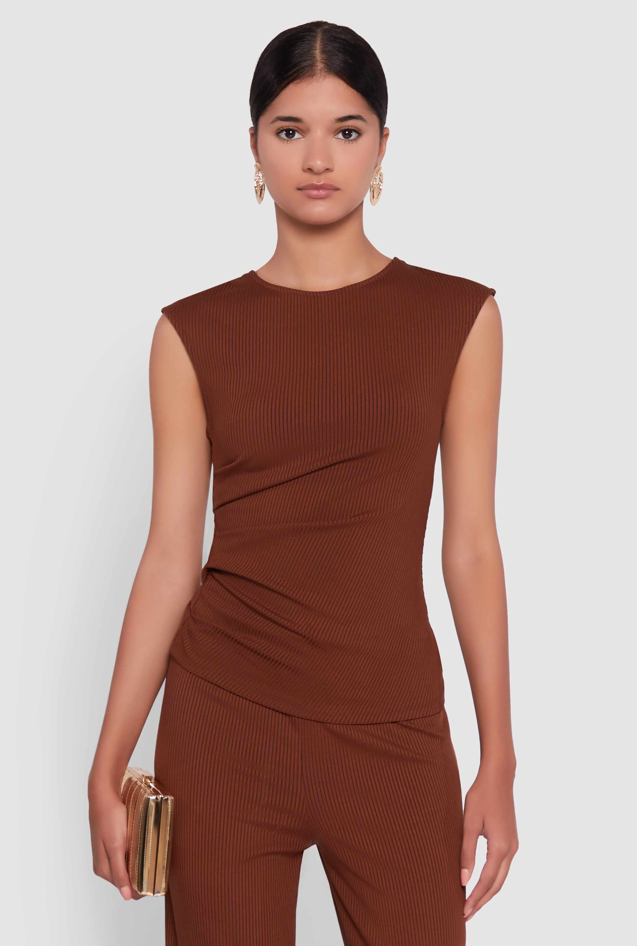 Ribbed Knit Sleeveless Solid Top
