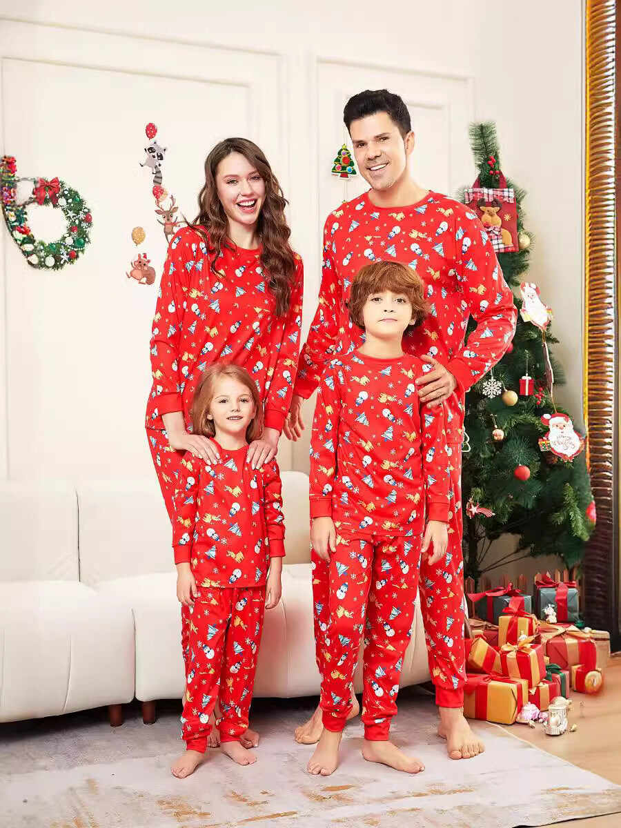 Family Parent-Child Christmas Tree Snowman Deer Printed Pajamas Set