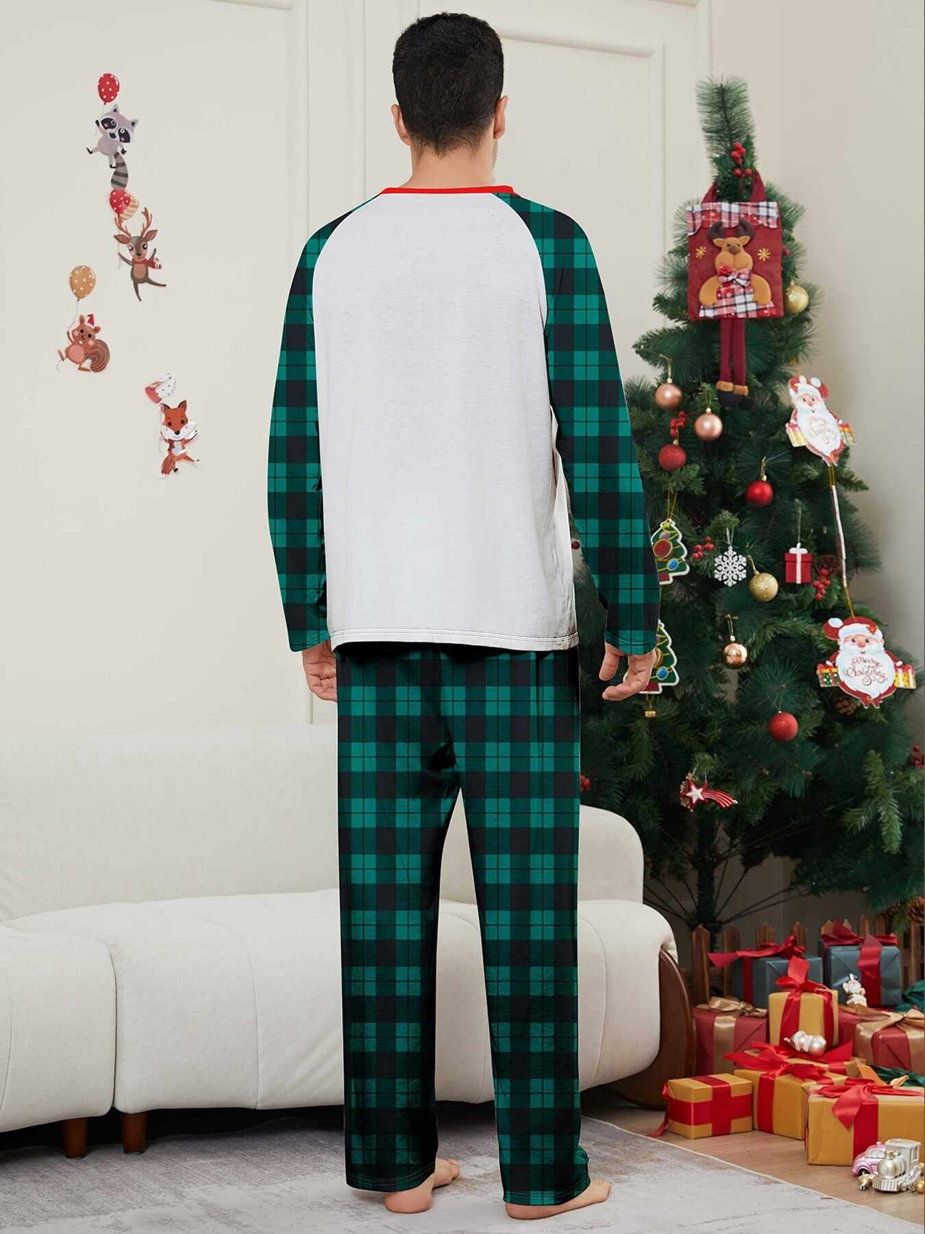 Christmas Parent-Child Santa Plaid Print Pajama Set