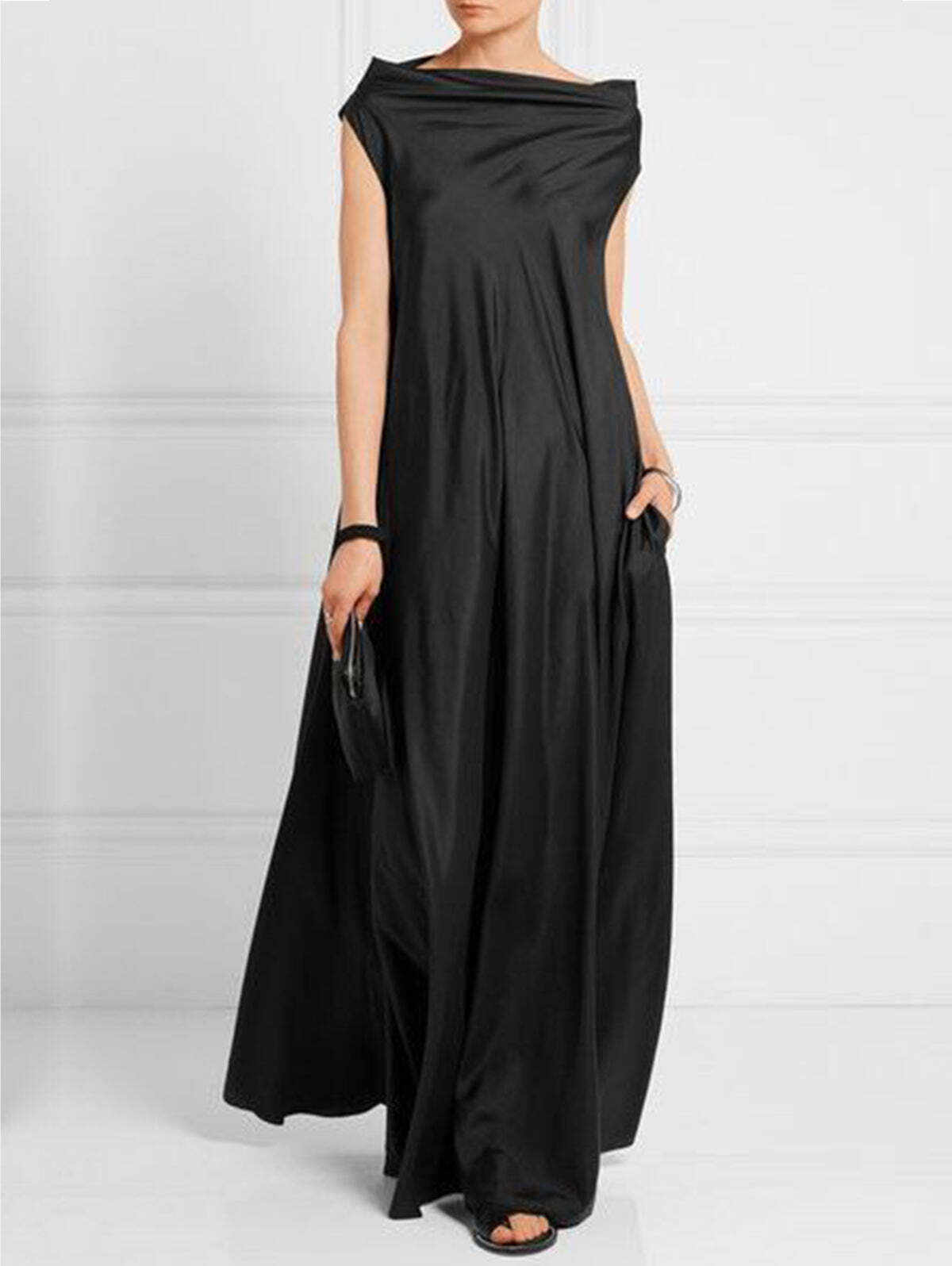 Elegant Plain Boat Neck Sleeveless Maxi Dress