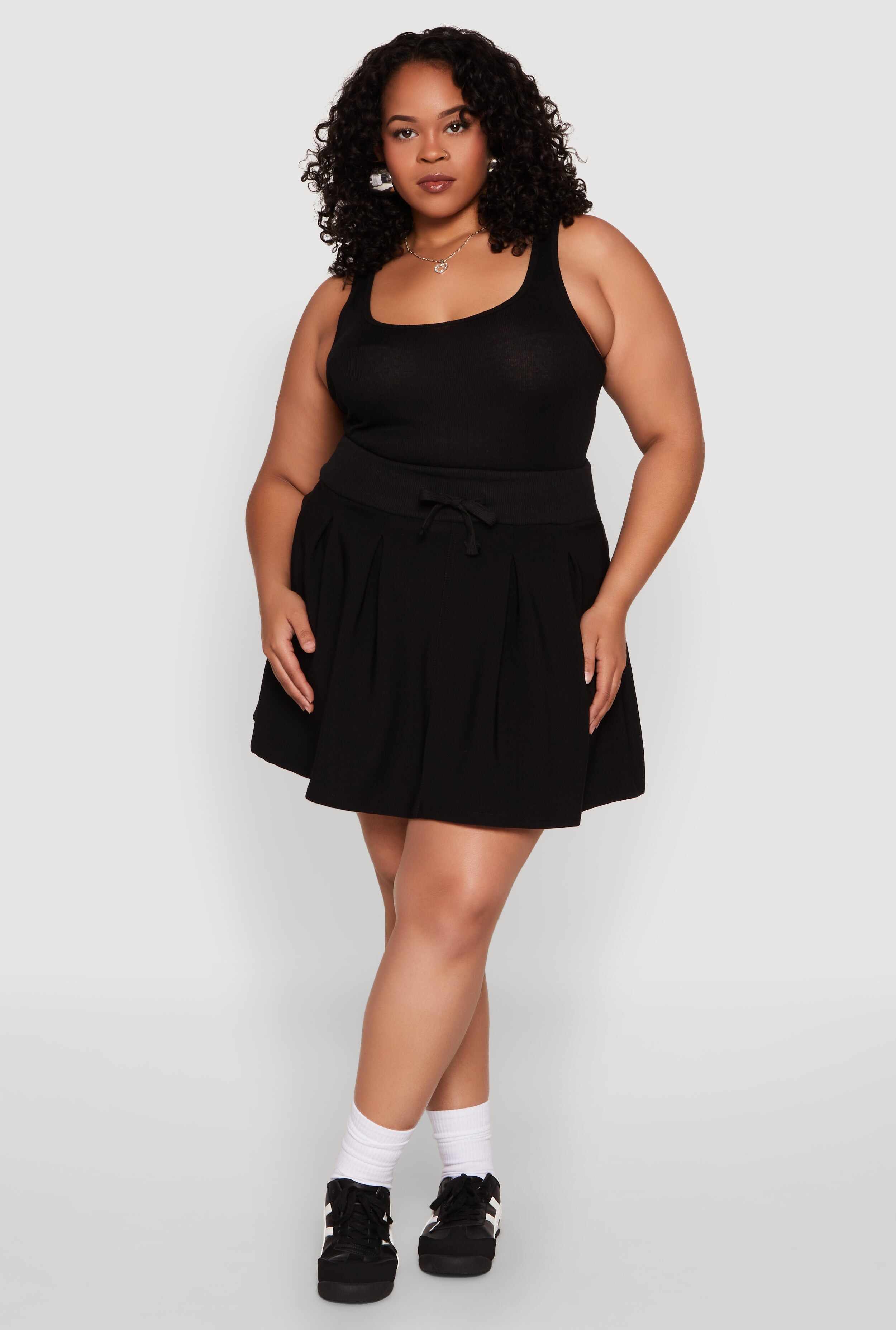 Plus Size Pleated High Waisted Circle Skirt
