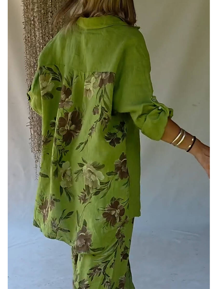 🔥Summer Arrivals🌟Casual Floral Print Linen And Cotton Shirt And Trousers Two-piece Set