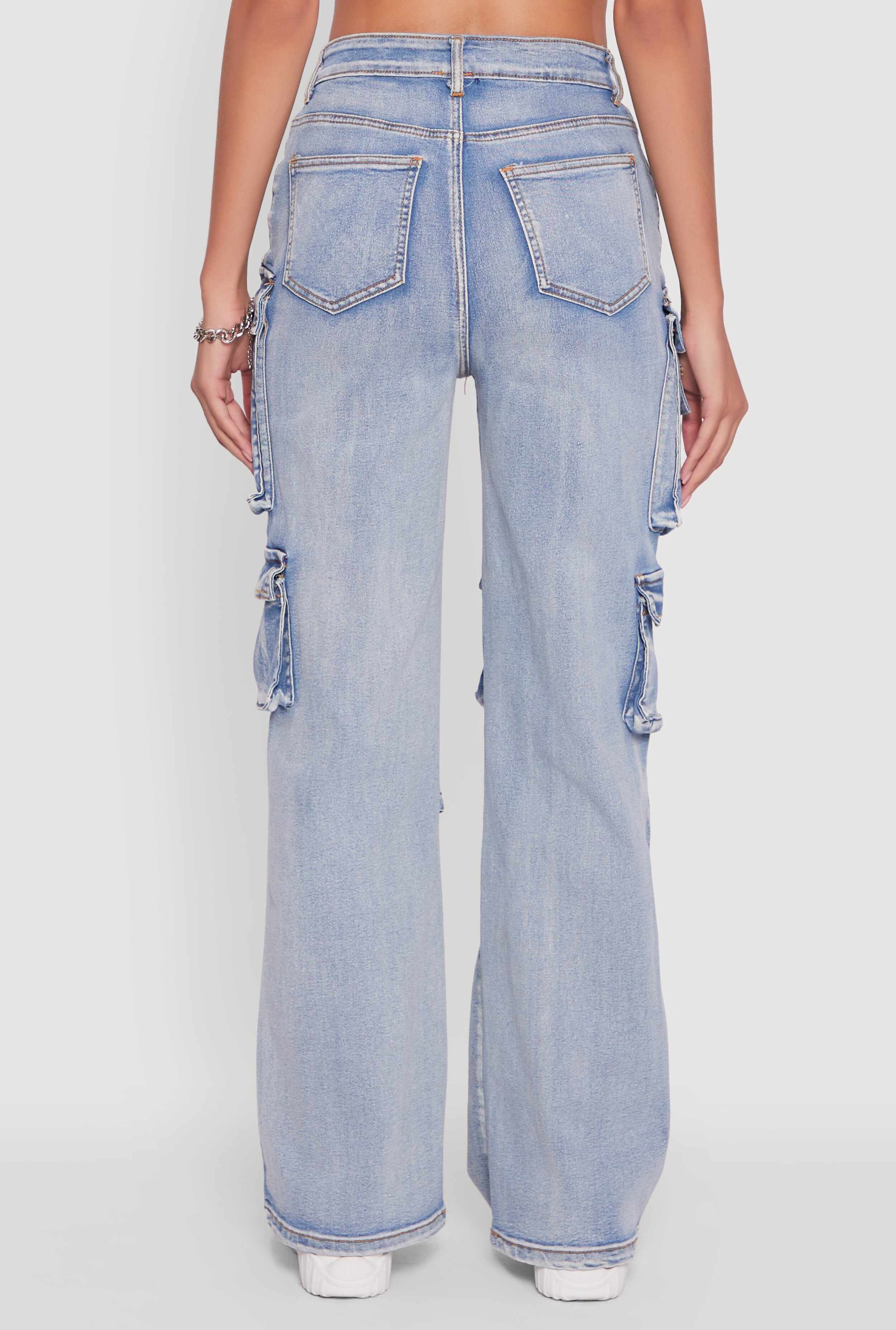 Mineral Wash High Waisted Straight Leg Utility Jeans