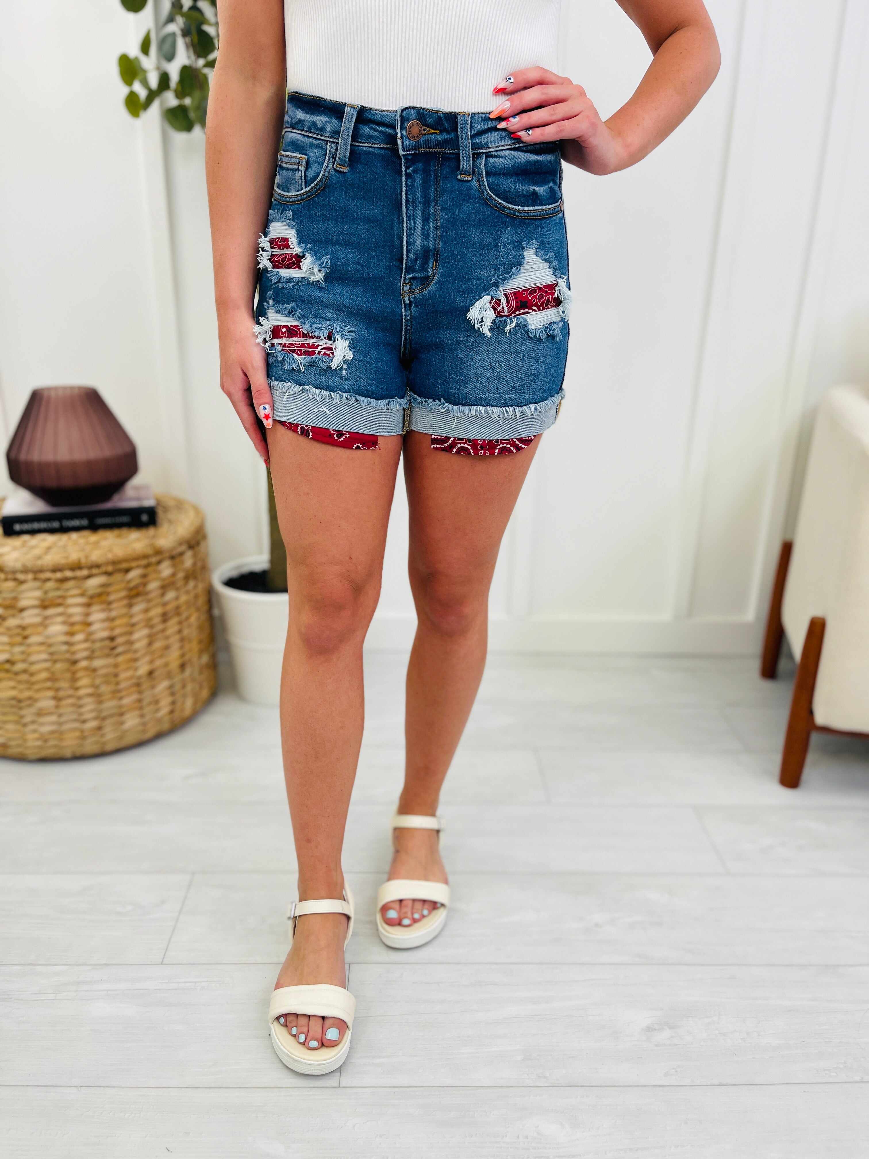 REG/CURVY Red Hot Bandana Patched Shorts
