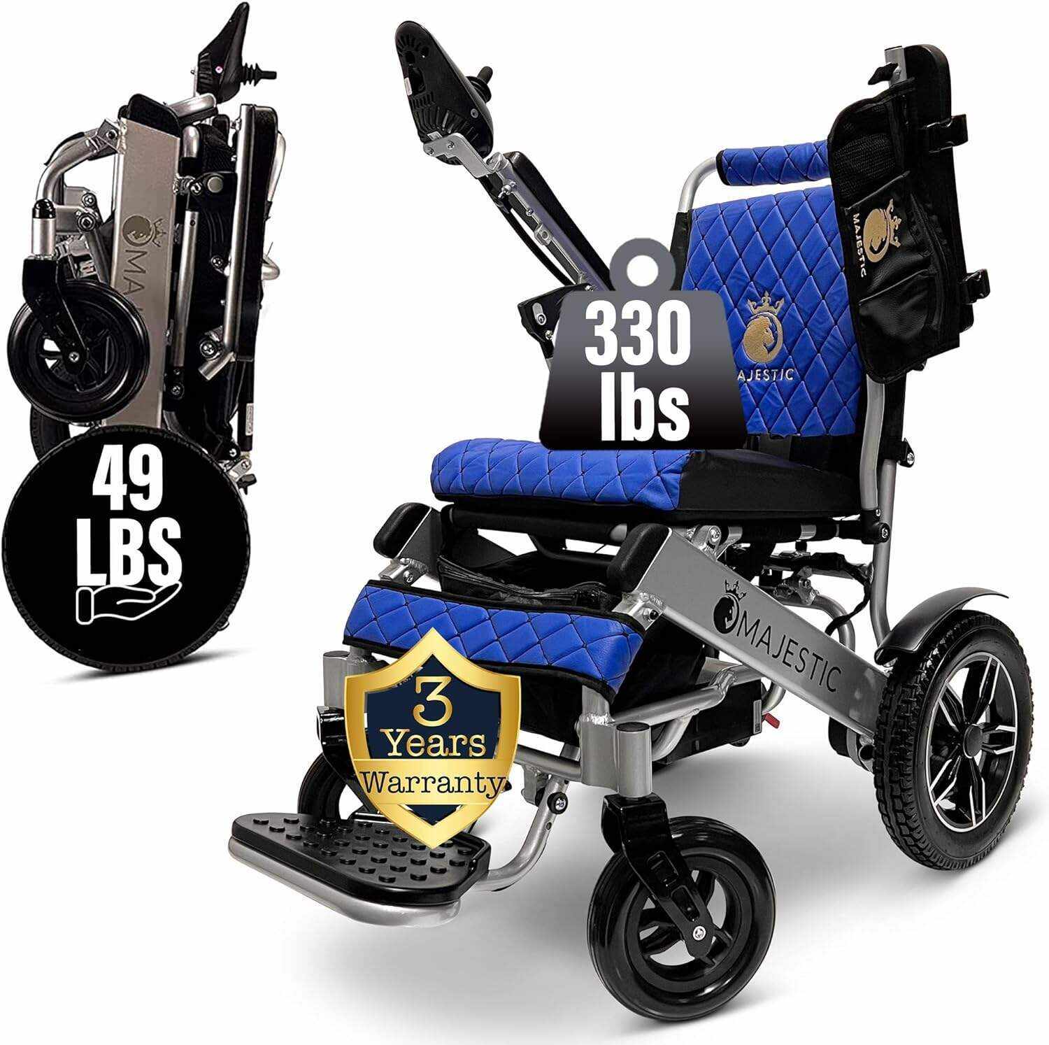 MALISA Electric Wheelchair for Adults, Portable All Terrain Lightweight Wheelchairs, Foldable Motorized Power Wheel Chair, Leather Seat (17.5