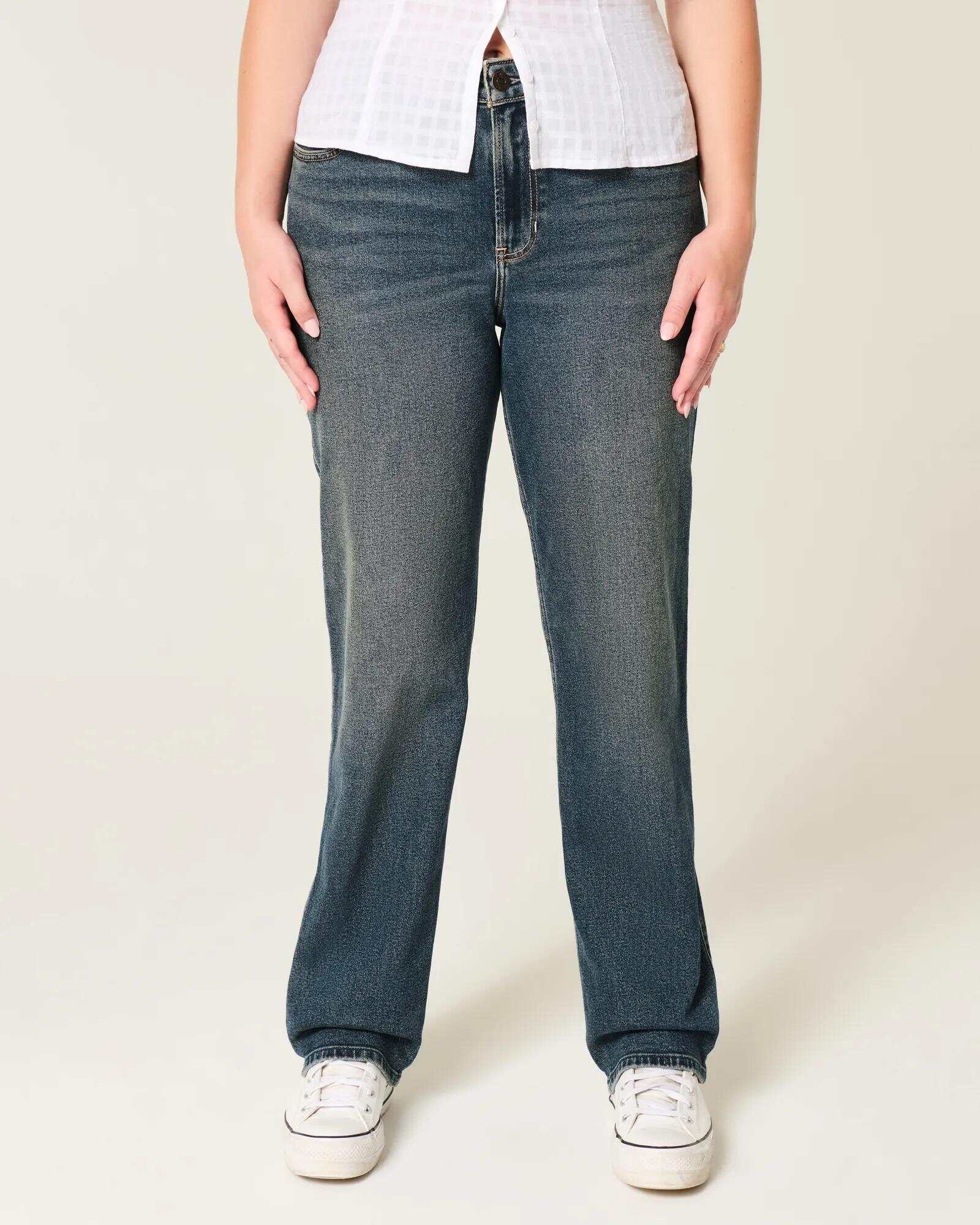 High-Rise Washed Black Straight Jeans
