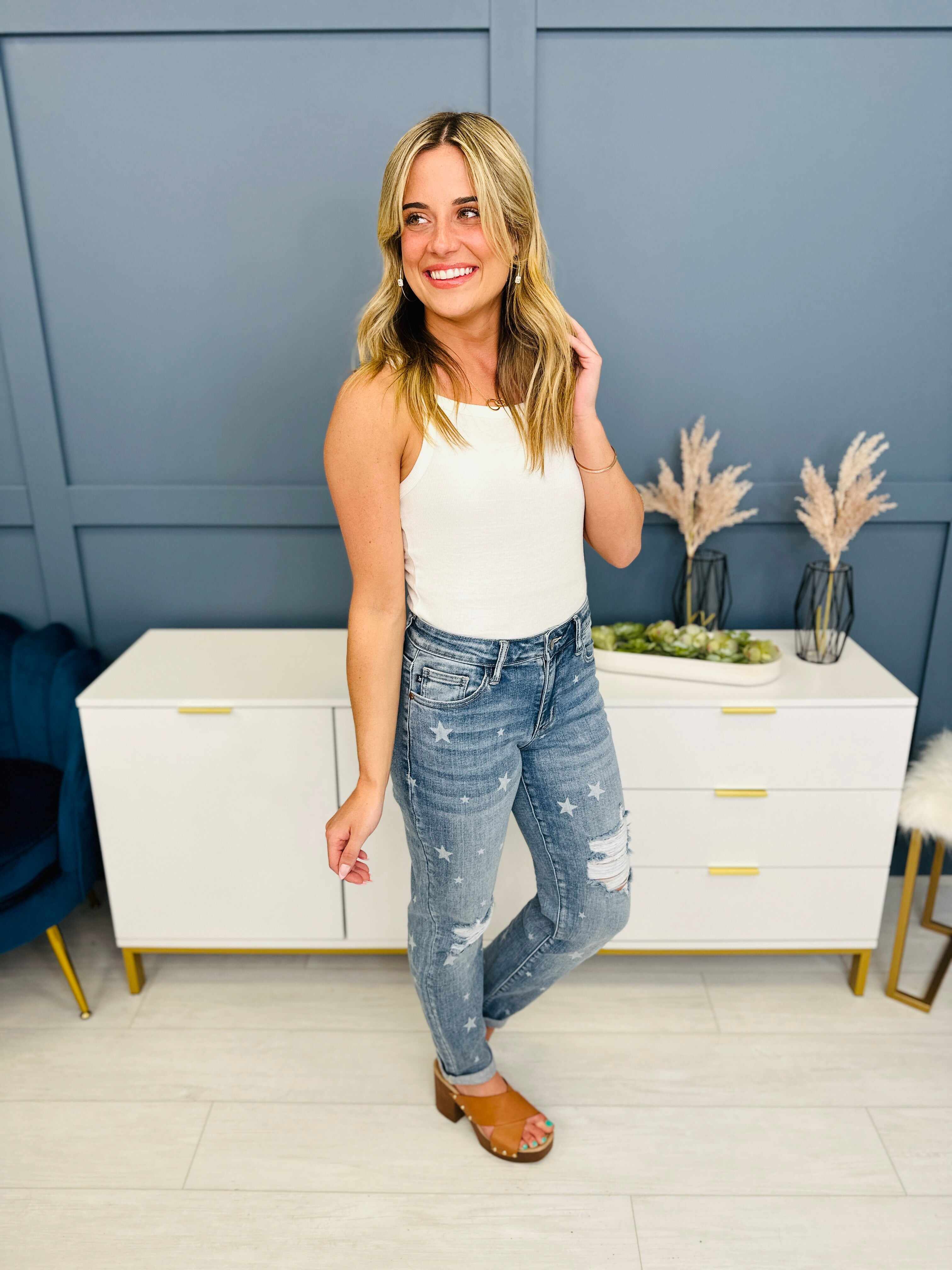 REG/CURVY Be My Lucky Star Cuffed Boyfriend Jeans