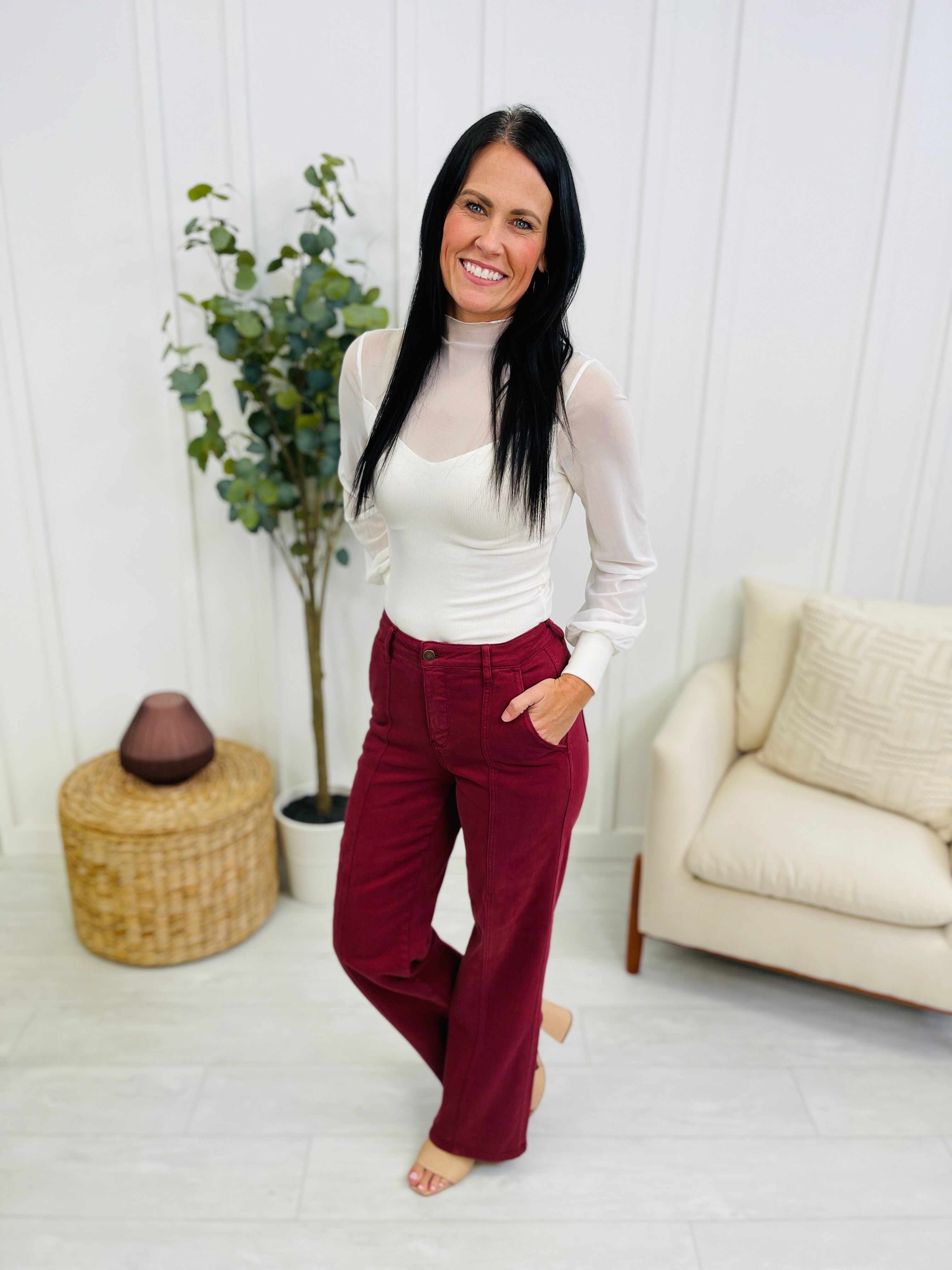 REG/CURVY Red, Red Wine Straight Burgundy Jeans