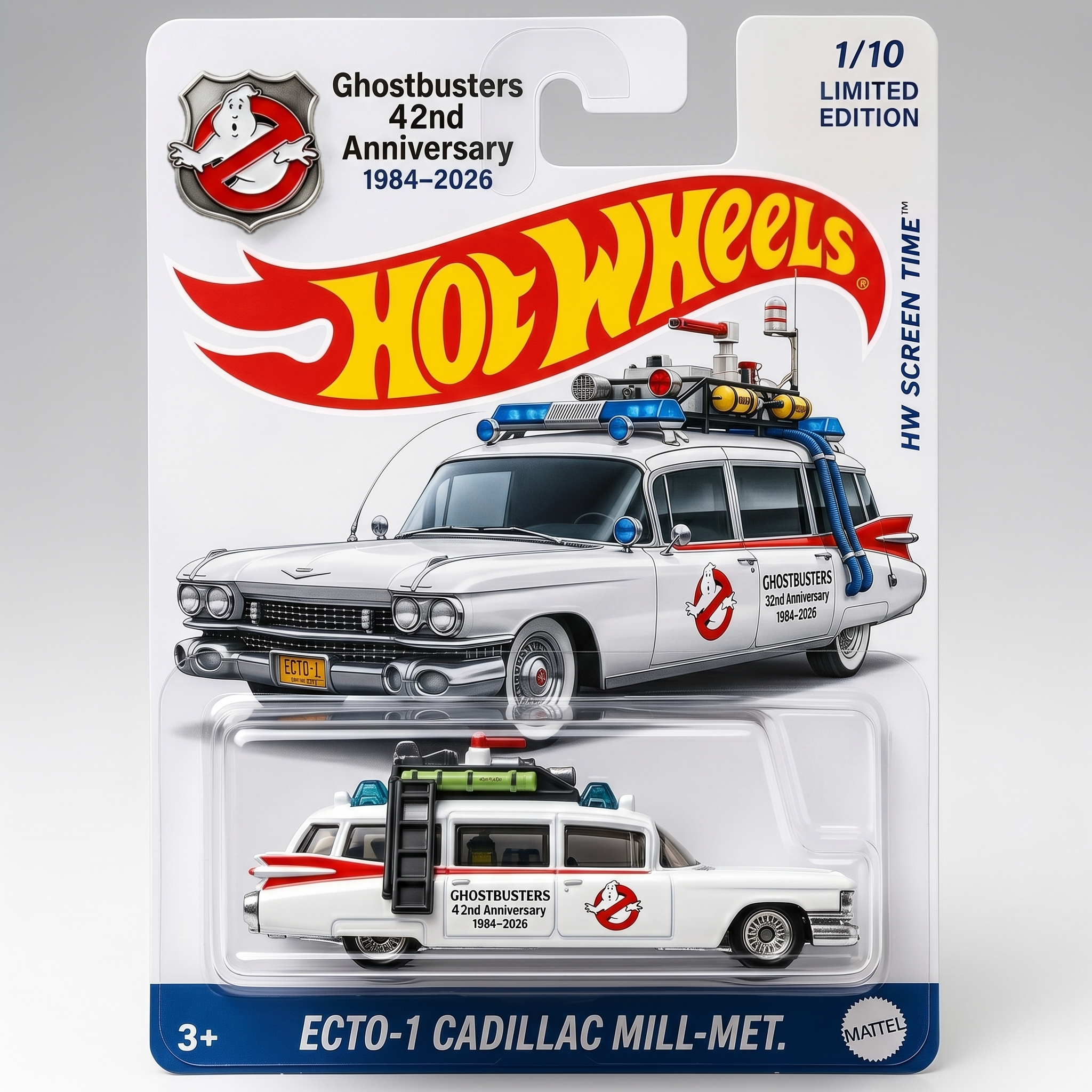 Hot Wheels Ghostbusters  42TH Anniversary ECTO-1 Cadillac Mill-Met Collector Car