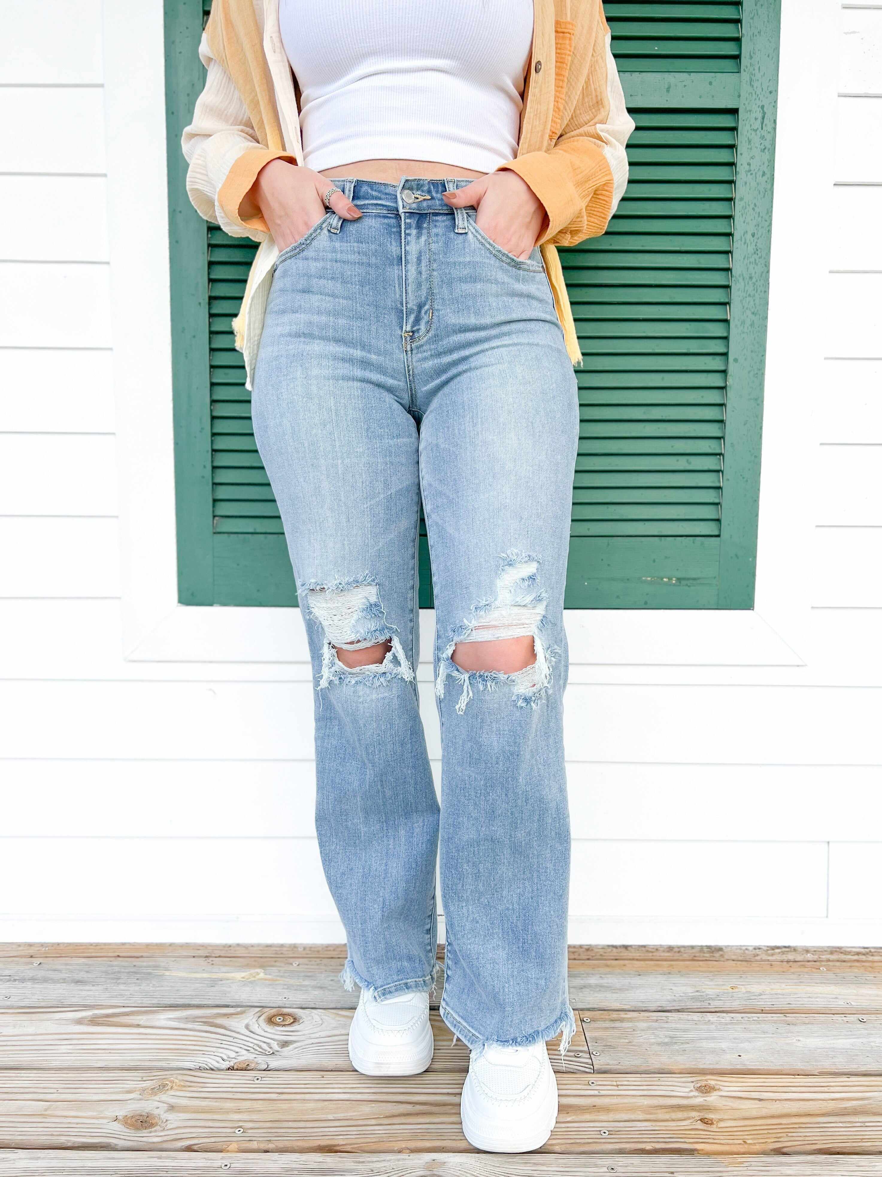 🔥Hot Sales🔥Wonderwall High Rise 90s Destroyed Knee Straight Leg Jeans