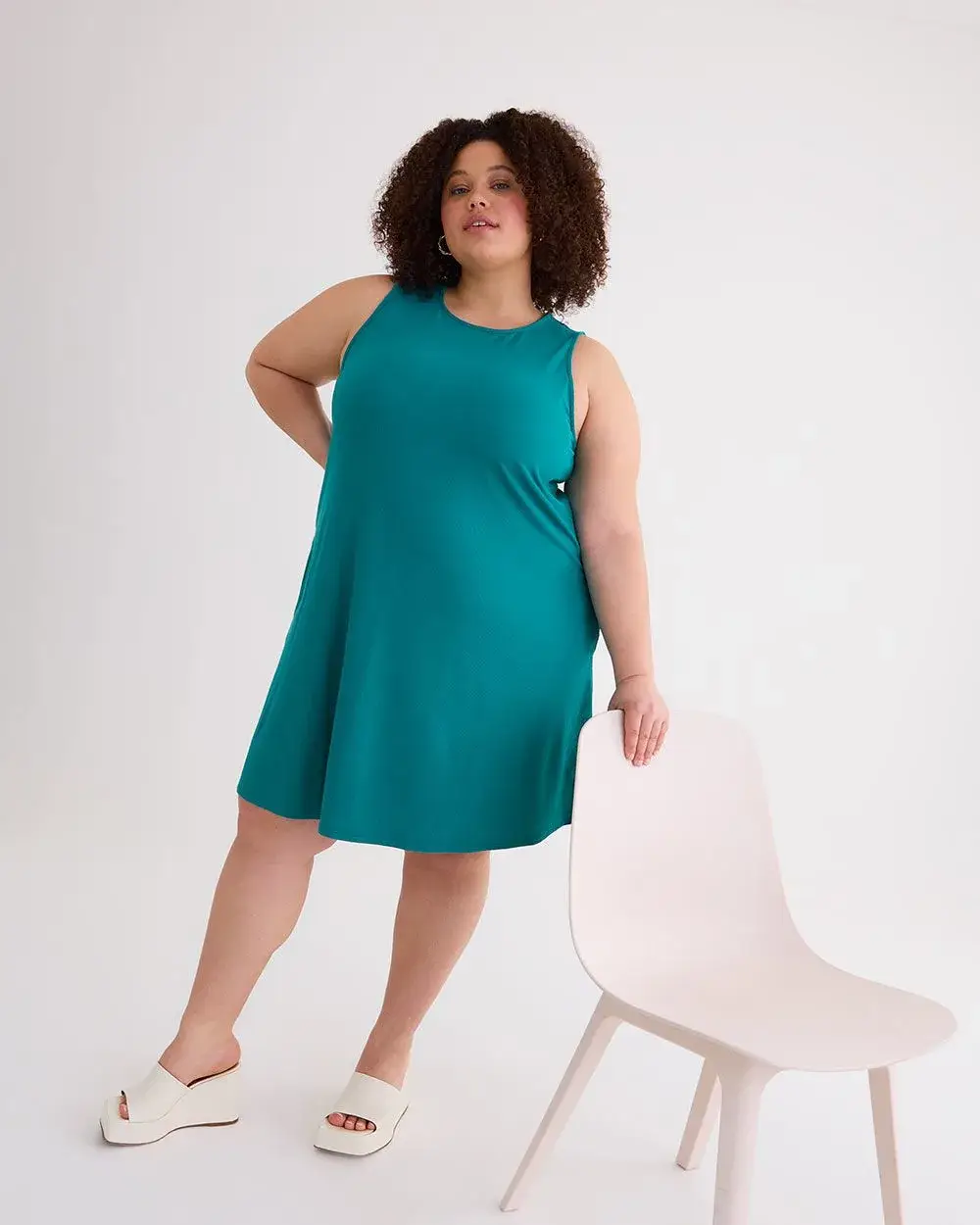 Responsible, Ribbed Knit Sleeveless Swing Dress with Pockets