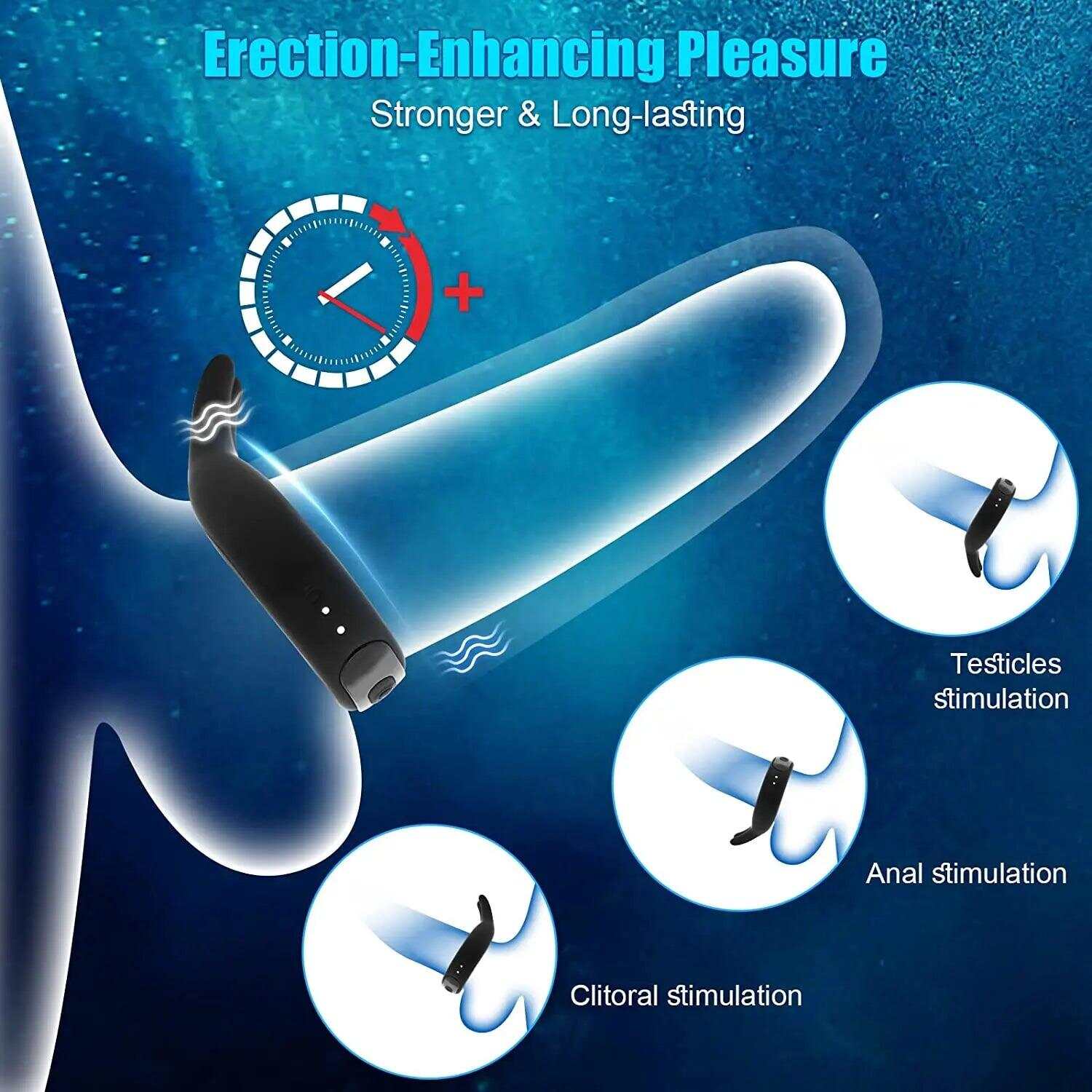 Silicone Penis Ring Vibrator – 10 Modes for Clitoral & Testicle Stimulation