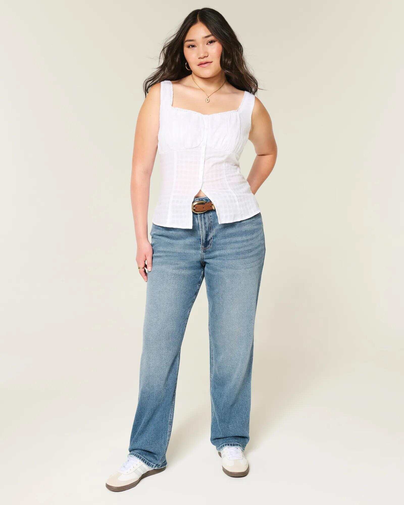 High-Rise Washed Black Straight Jeans