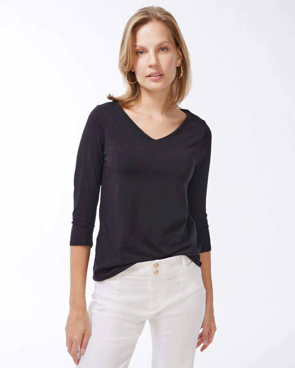 Touch of Cool High Wide V-Neck Tee Black