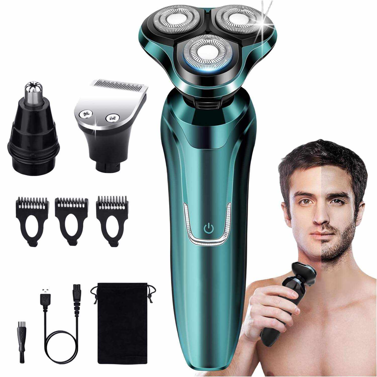 Electric Razor for Men, 2023 Men’s Electric Shavers Rotary LED Display/Waterproof/Rechargeable, Electric Shaver for Men Cordless Floating Head Replaceable Blades Portable Travel Razor Idea Gift