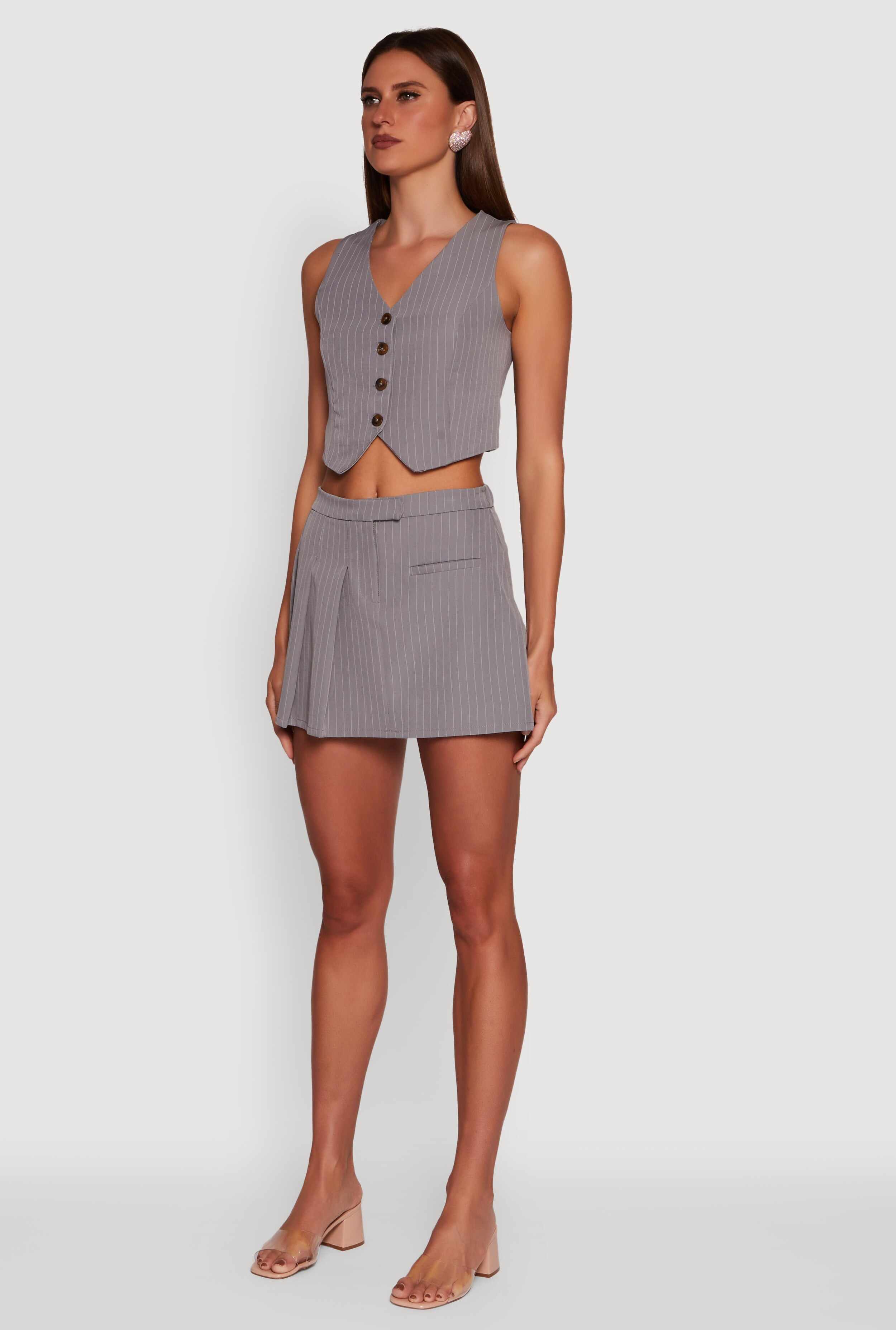 Pinstripe Button Front Cropped Vest