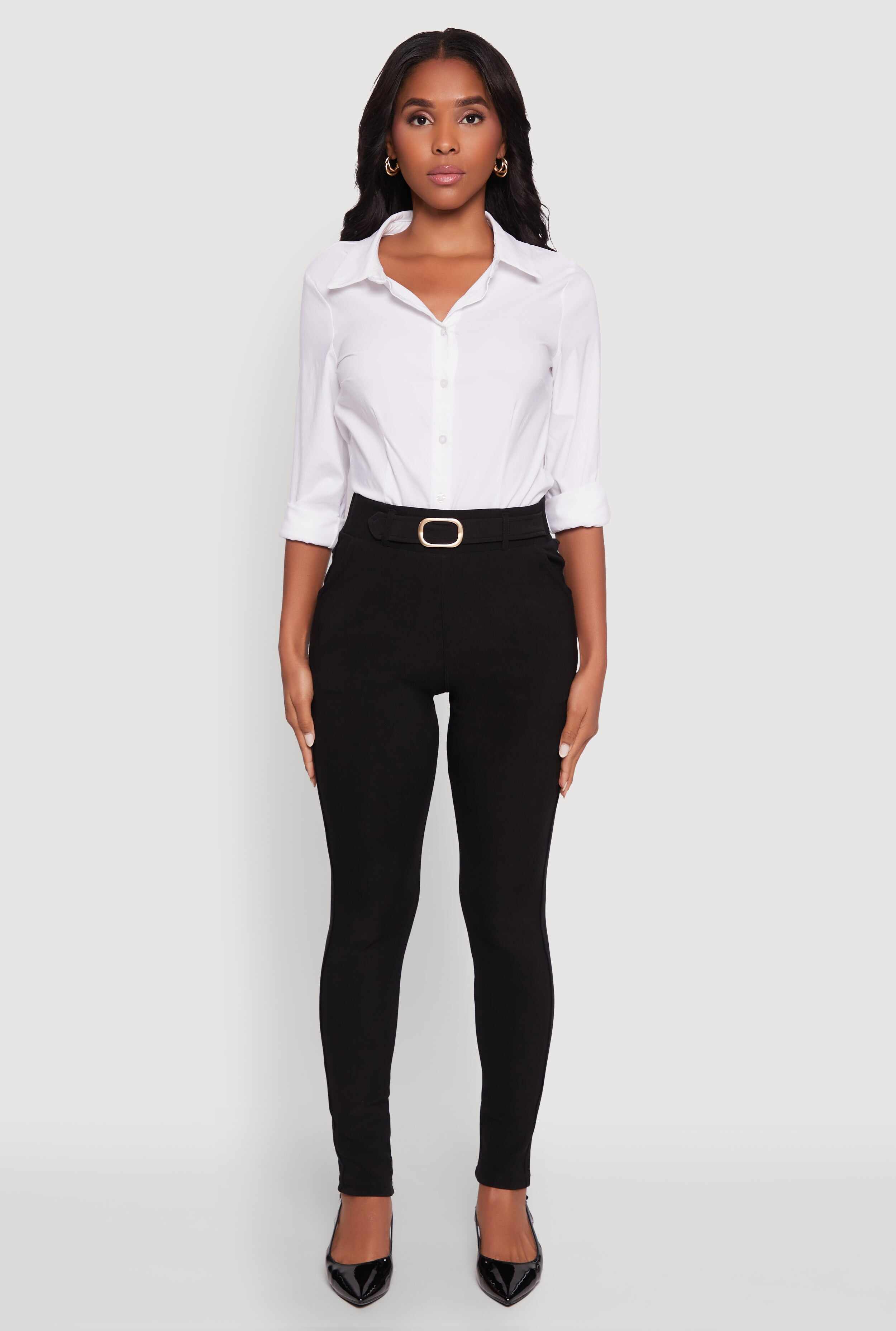 Body Contour Belted Front Pants