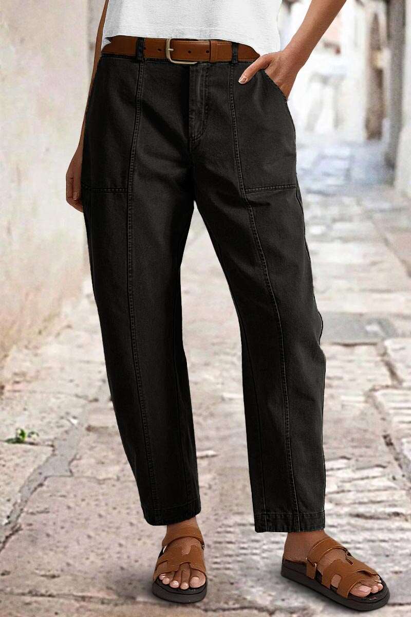 🔥 Last Day For Clearance！ !10 packs only $32!Solid Stitch Detail Mid Waist Barrel Leg Pants Without Belt