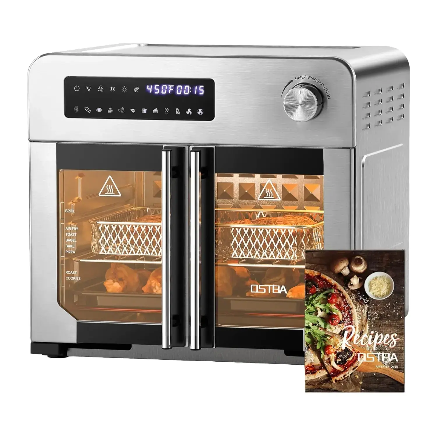 French Door Air Fryer Toaster Oven Combo, Airfryer Convection Oven Countertop 10-in-1 Combo, 30% Faster 90% Less Oil, 102 Recipes & 7 Accessories Included 24 QT Stainless Steel
