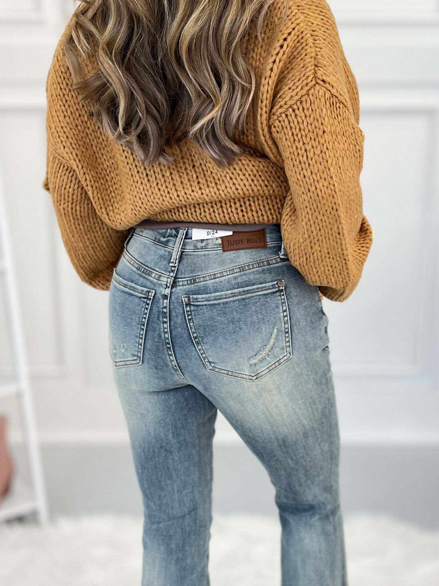 Just The Right Shade - Christmas Tinted Pin Tack Detail Flare Jeans- Final Sale