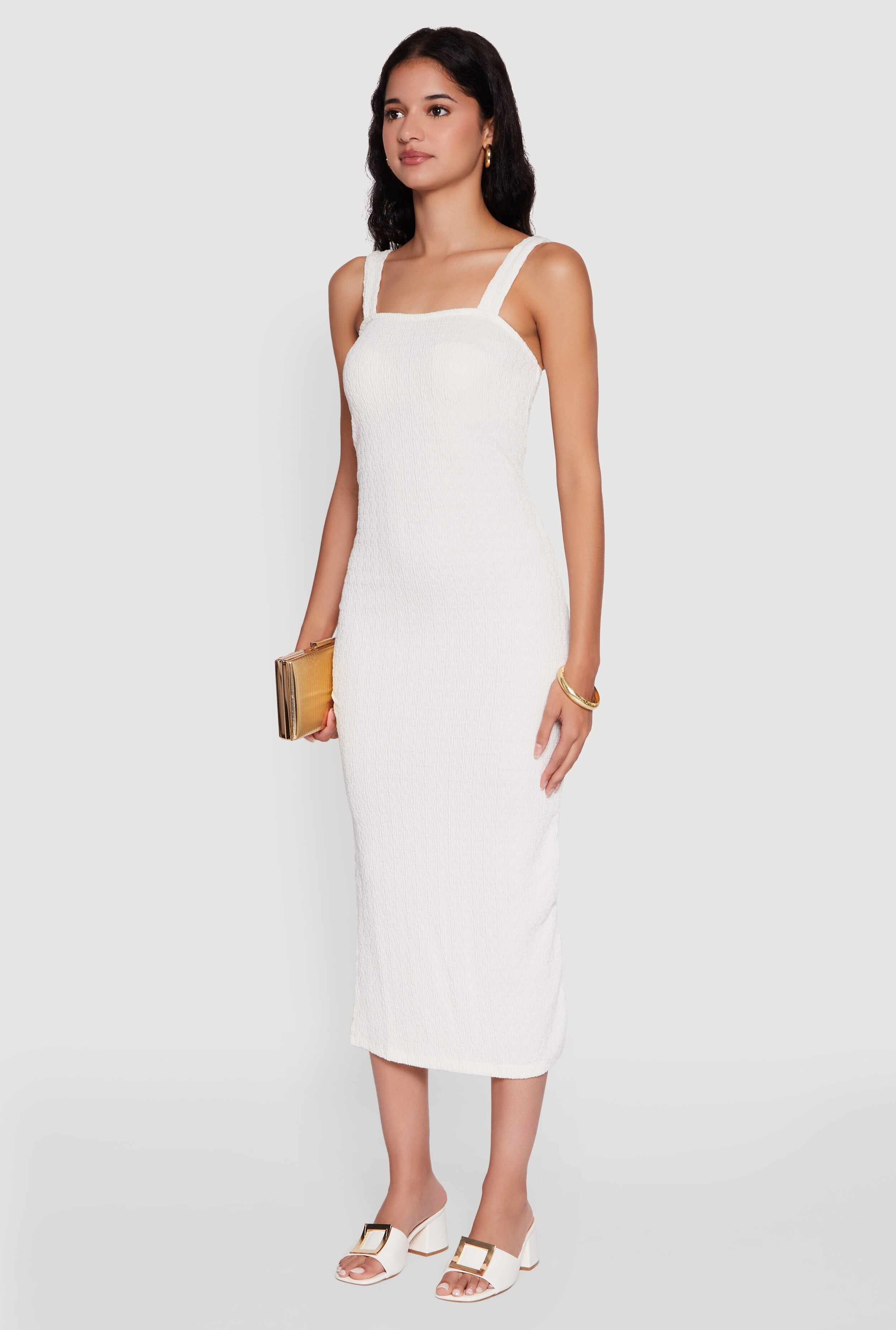Textured Knit Sleeveless Side Slit Midi Dress