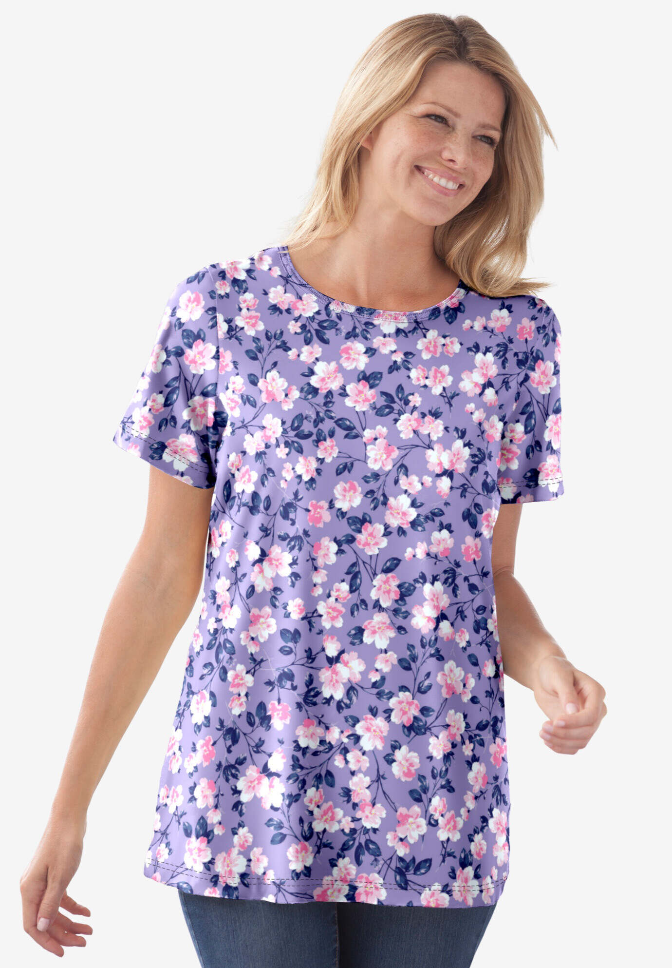 Perfect Printed Short-Sleeve Crewneck Tee