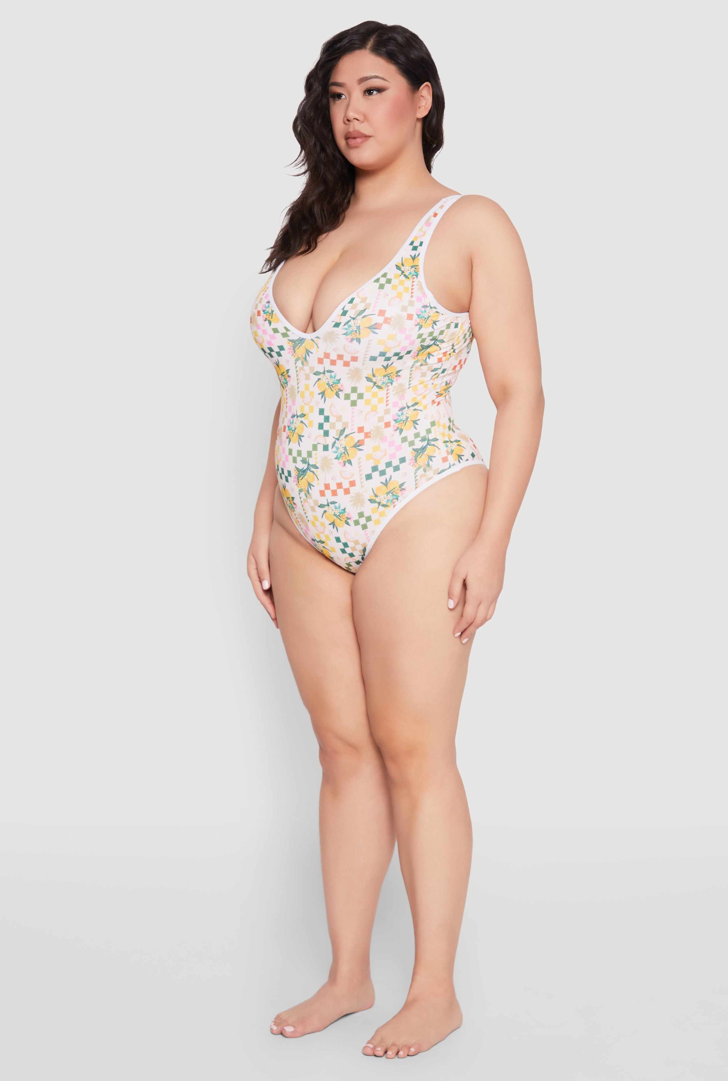 Plus Size Citrus Pattern One Piece Swimsuit