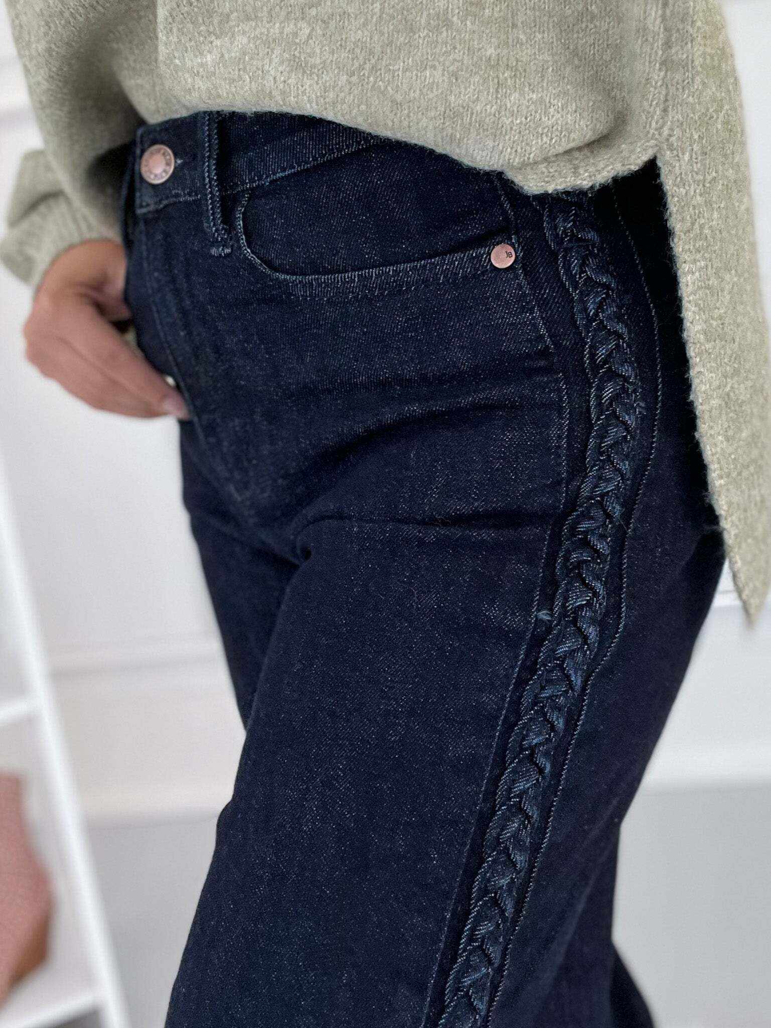 Short And Sweet - Christmas Braided Side Seam Cropped Wide Jeans- Final Sale