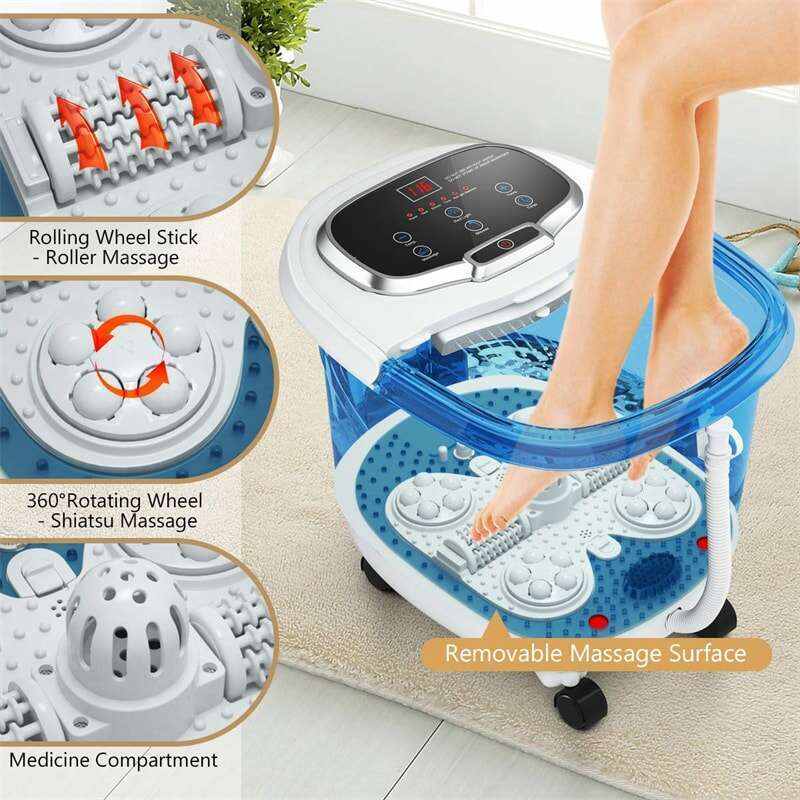 Portable Foot Spa Bath Motorized Massager with Heat Function Water Shower Shiatsu Massage Balls Time & Temper Control