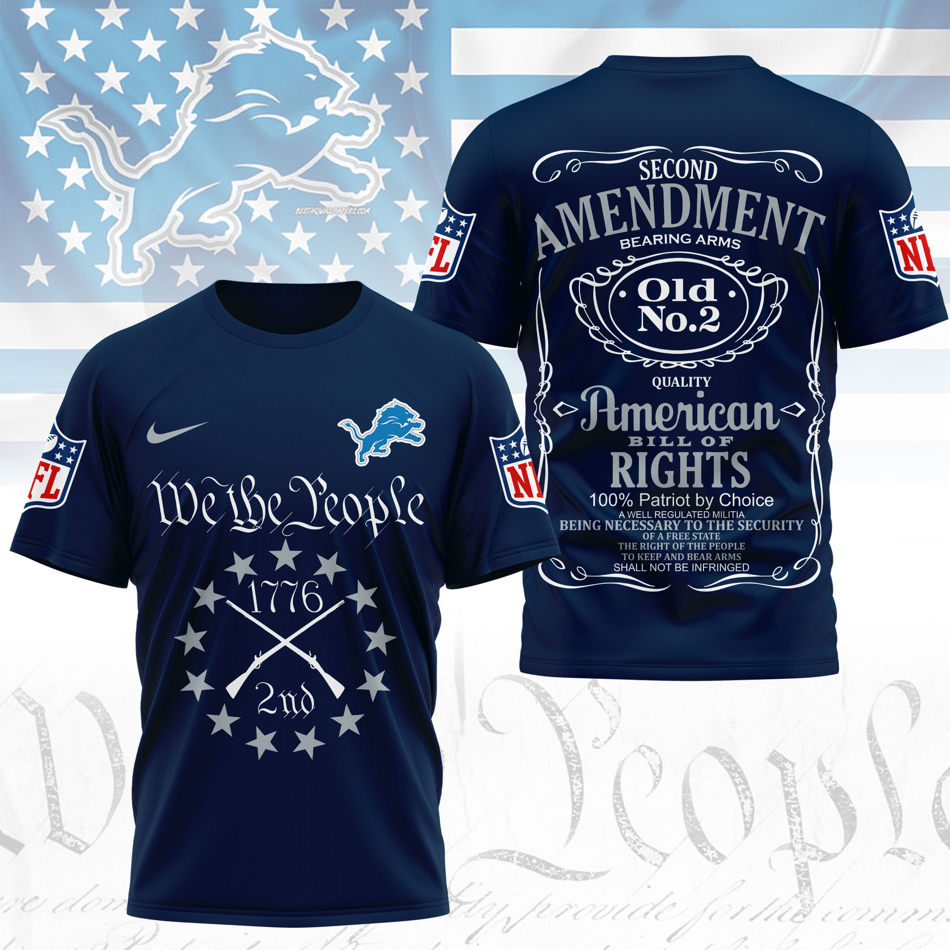 Detroit Lions | Premium NFL Second Amendment 3D Shirt TD