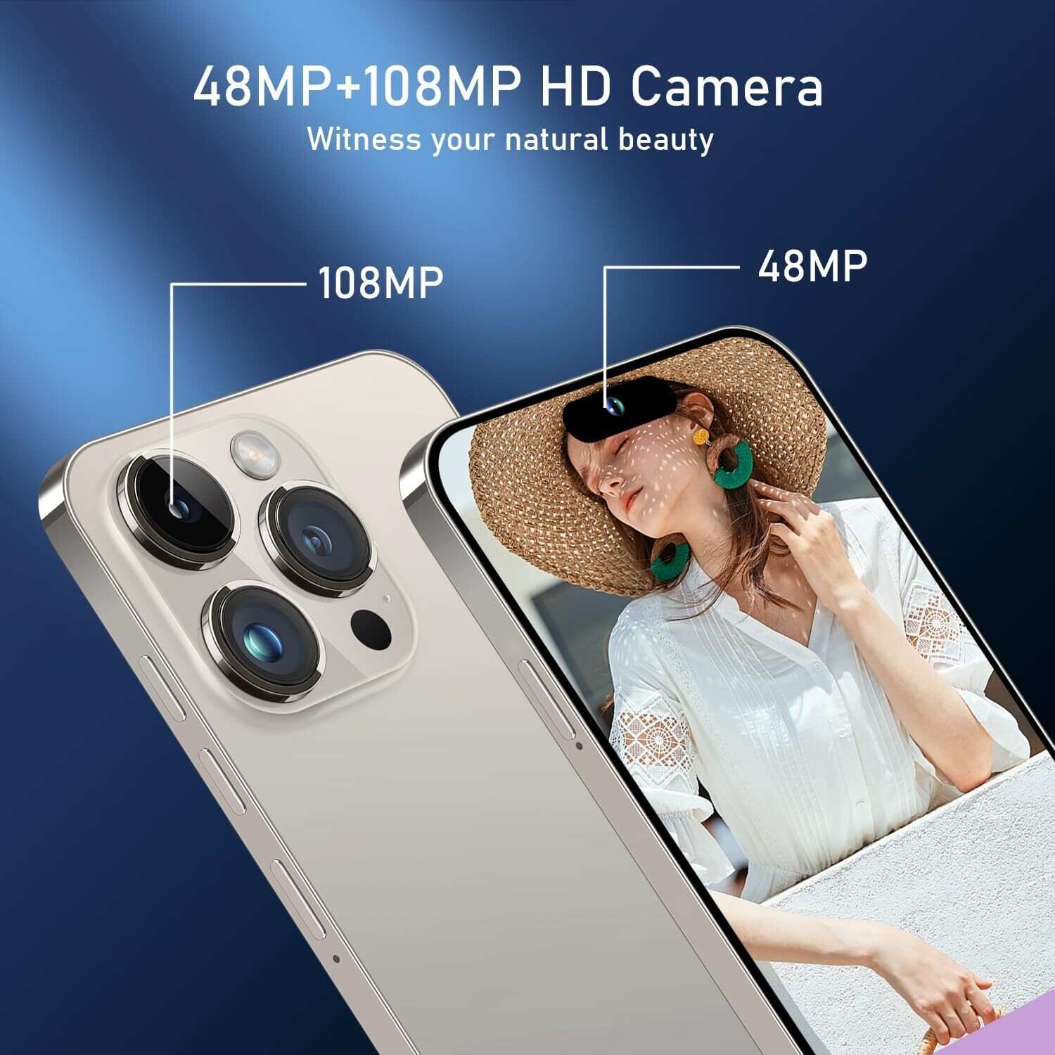 A15 Pro Max Smartphone, 6+256GB Unlocked Phone, Android 13.0, 48+108MP Zoom Camera, Long Battery Life 6800mAh, Dual SIM, 6.7“ HD Screen,5G Phone